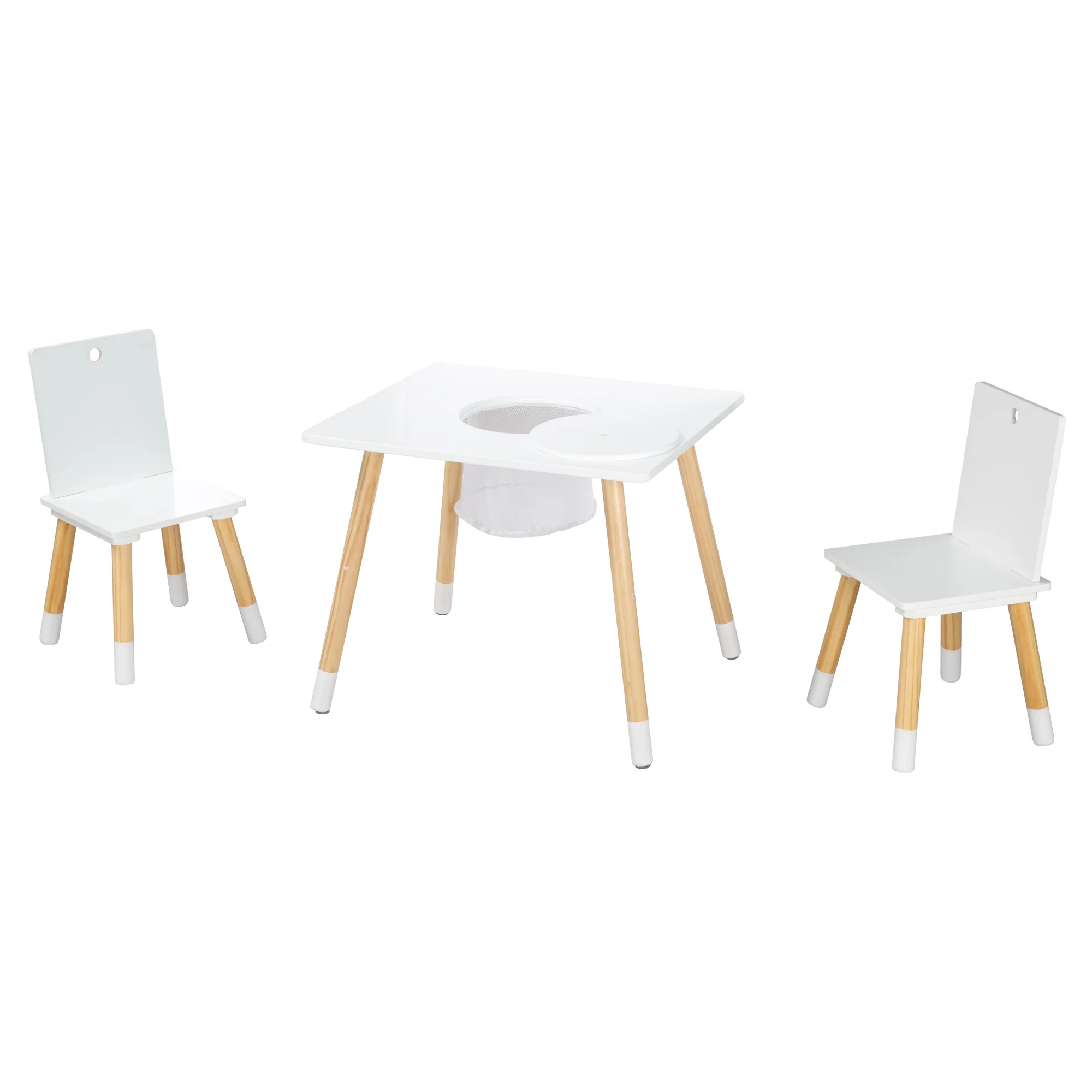 Kindersitzgruppe, Set aus Stühlen & Tisch, Holz weiß lackiert, inkl. Aufbewahrungsnetz - Image 5