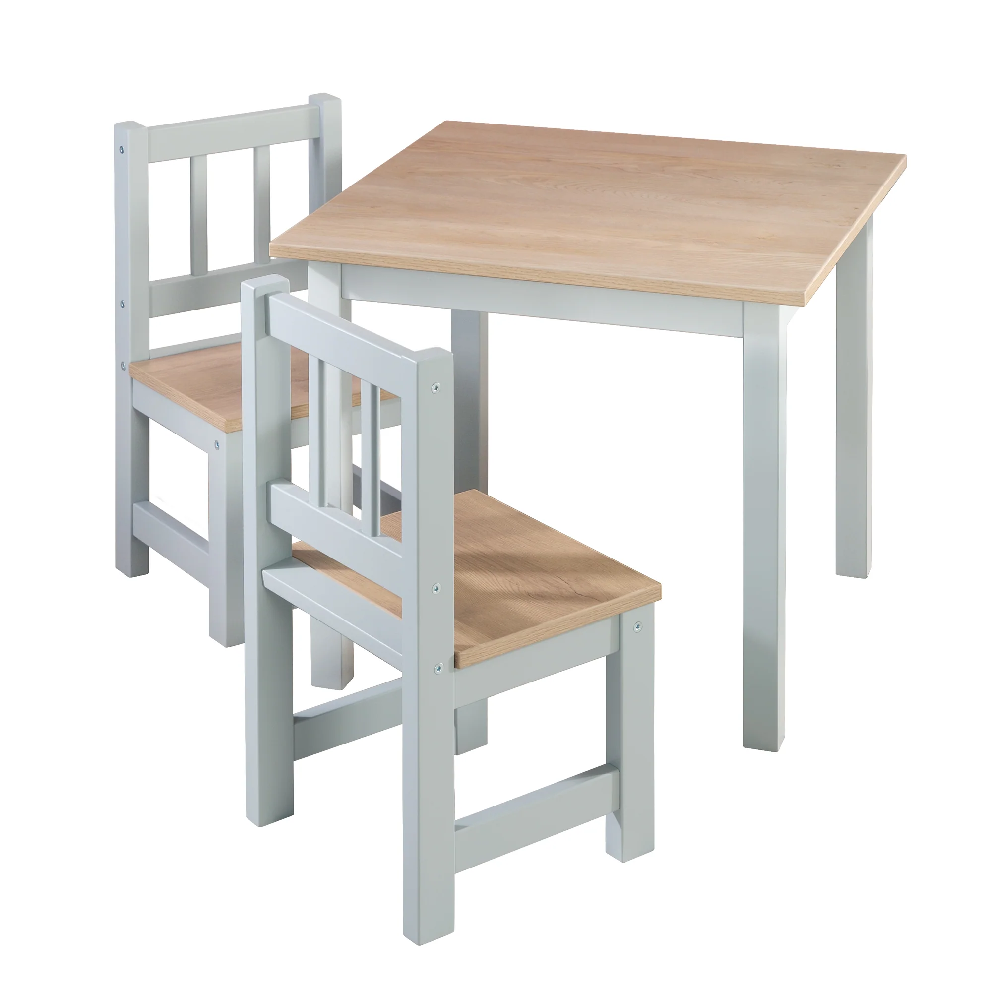 Kindersitzgruppe 'Woody' - 2 Stühle & 1 Tisch - Taupe lackiert - Holzdekor