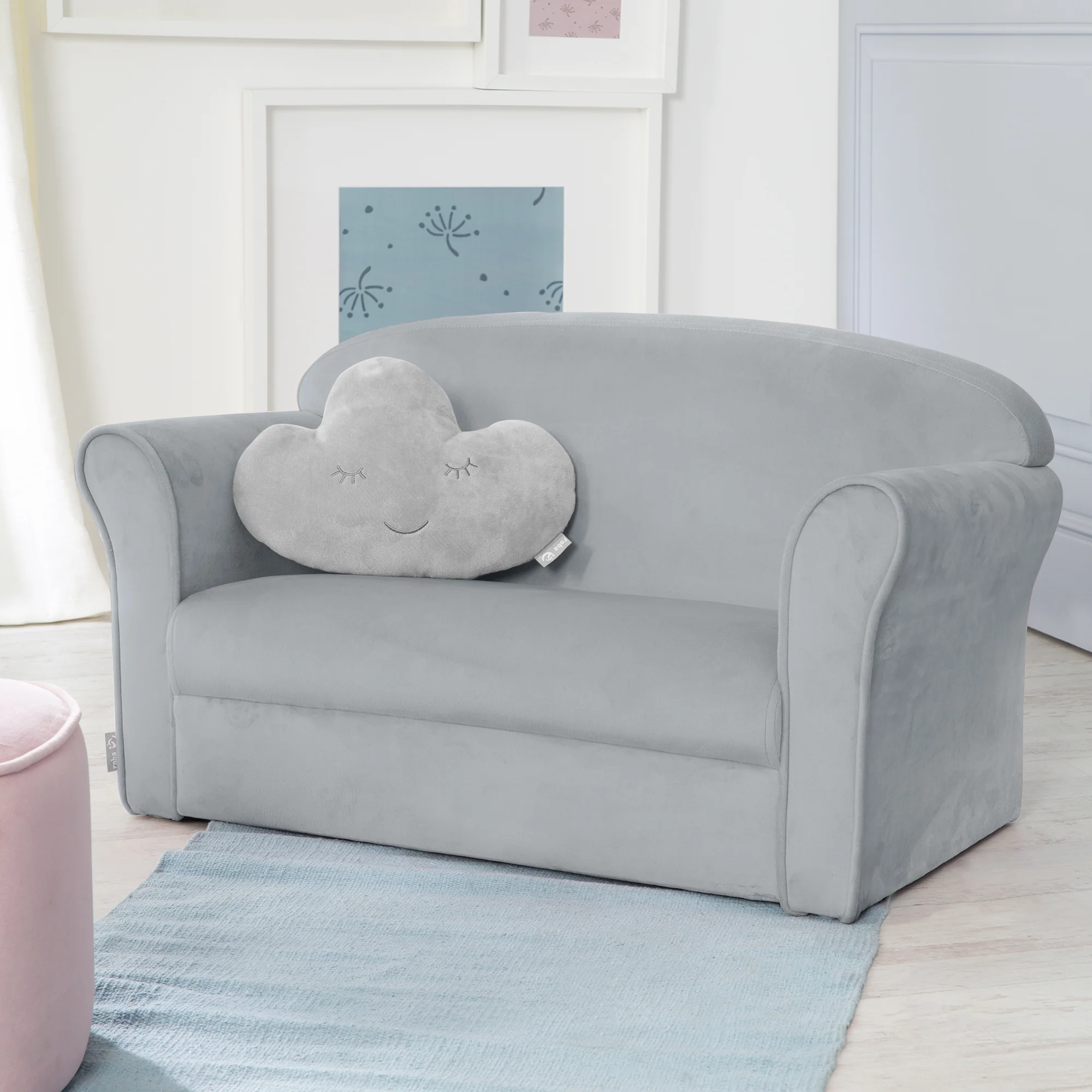 Kindersofa 'Lil Sofa' mit Armlehnen, bequeme Kindercouch mit silbergrauem Samtstoff bezogen - Image 6
