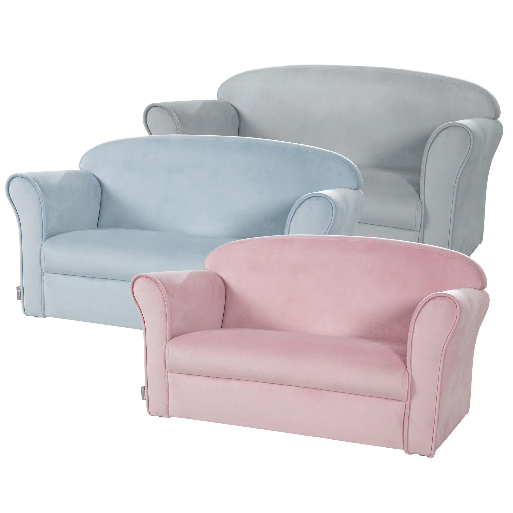 Kindersofa 'Lil Sofa' mit Armlehnen, bequeme Kindercouch mit rosa Samtstoff bezogen - Image 8