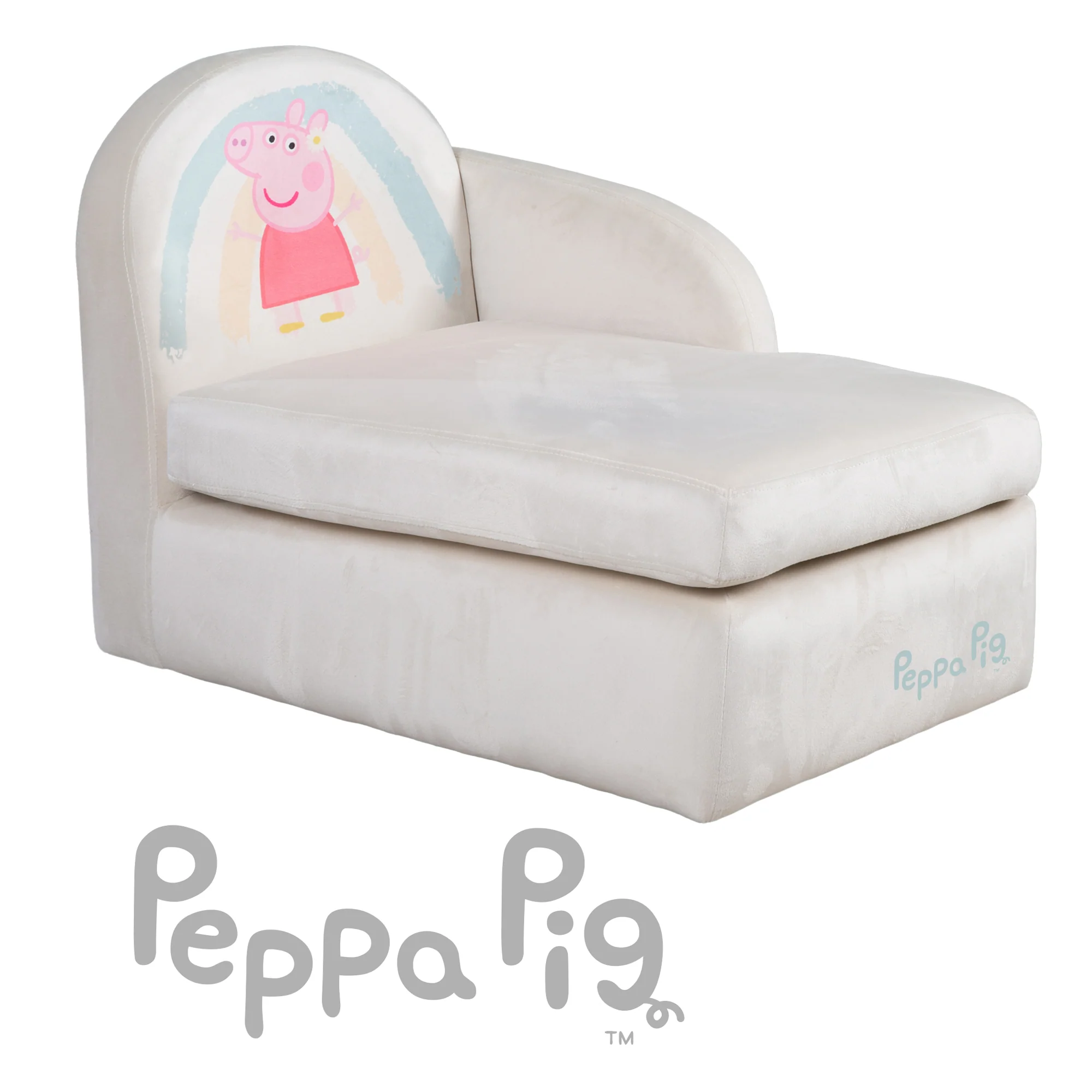 Kinderloungesofa 'Peppa Pig' mit Armlehne - Samtbezug beige - Peppa Print - Image 7