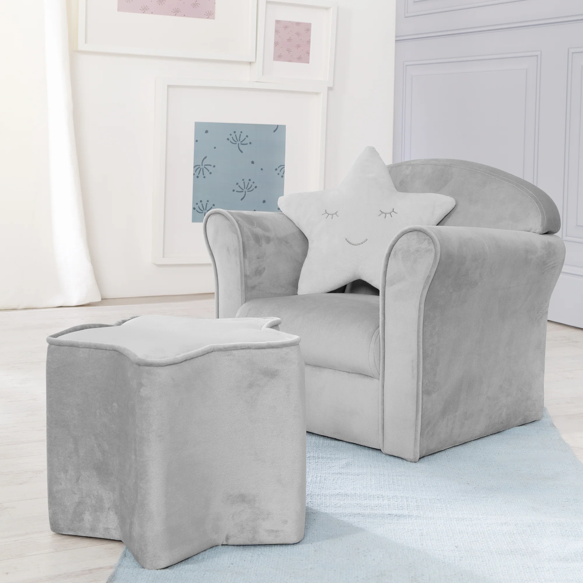 Kindersessel 'Lil Sofa' mit Armlehnen, bequemer Minisessel mit silbergrauem Samtstoff bezogen - Image 3