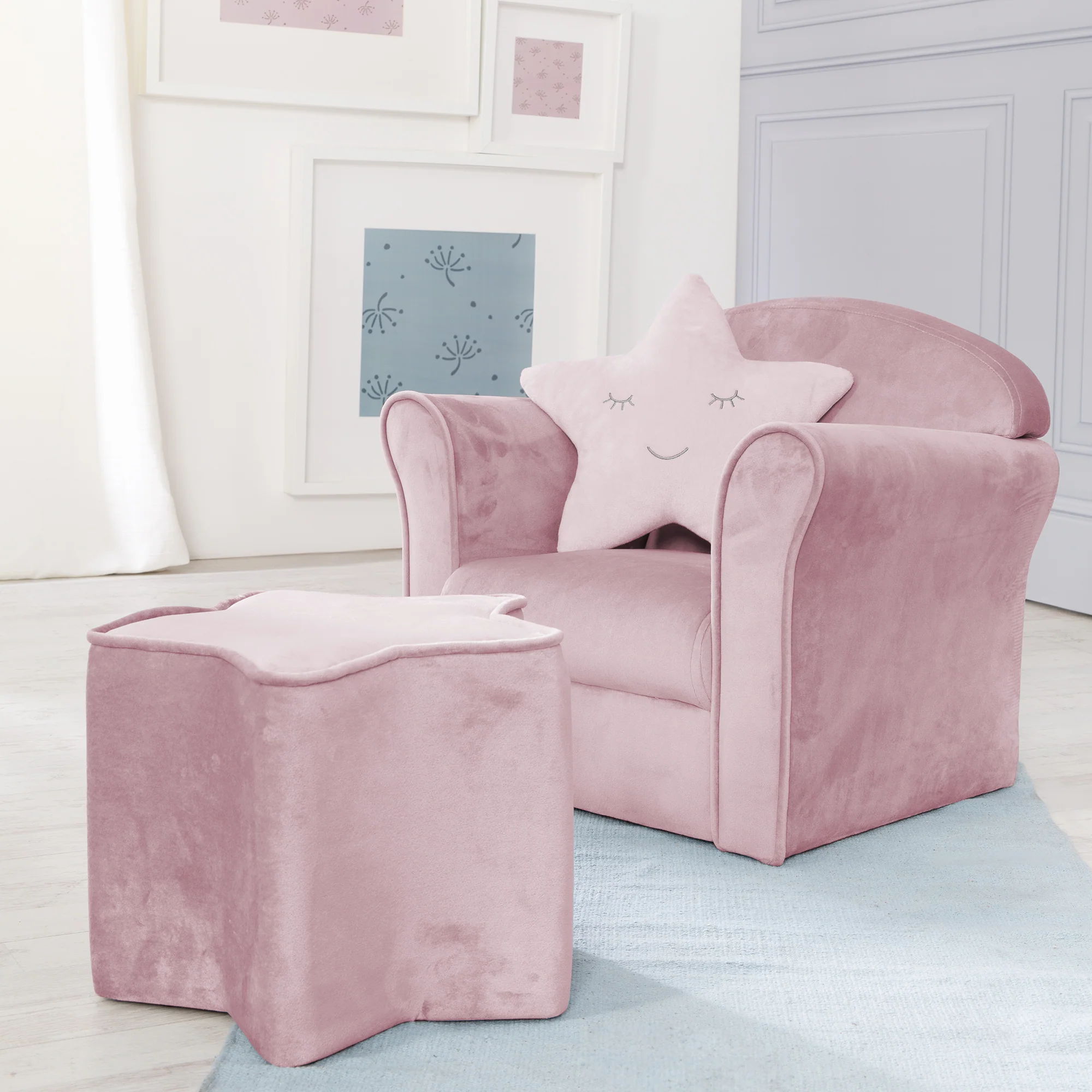 Kindersessel 'Lil Sofa' mit Armlehnen, bequemer Minisessel mit rosa Samtstoff bezogen - Image 3