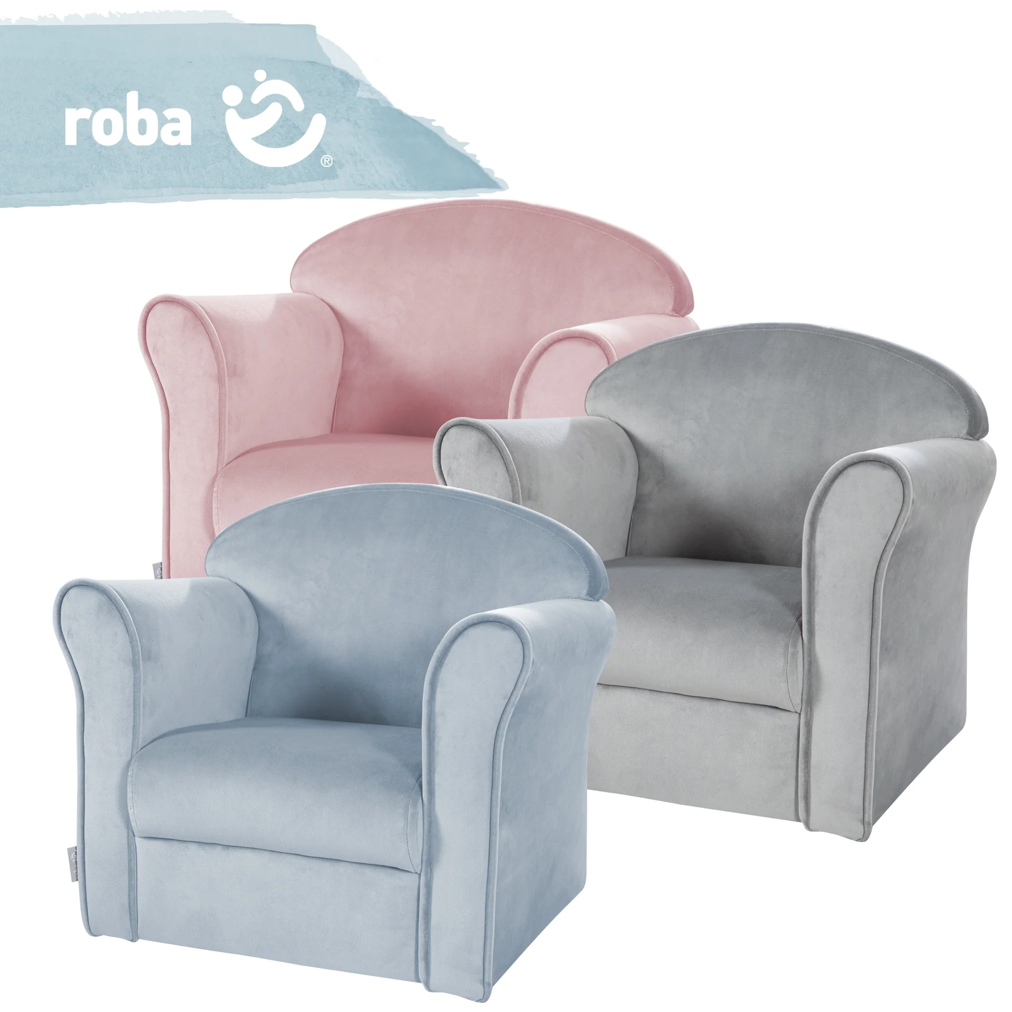 Kindersessel 'Lil Sofa' mit Armlehnen, bequemer Minisessel mit hellblauem Samtstoff bezogen - Image 7