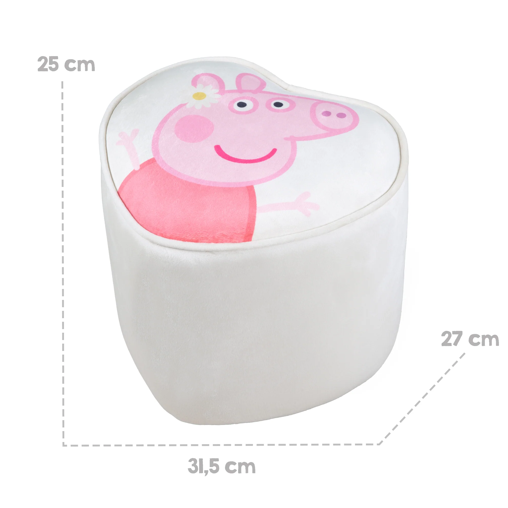 Kinderhocker 'Peppa Pig' in Herzform - Samtbezug in Beige - Rosa Peppa Motiv - Image 5