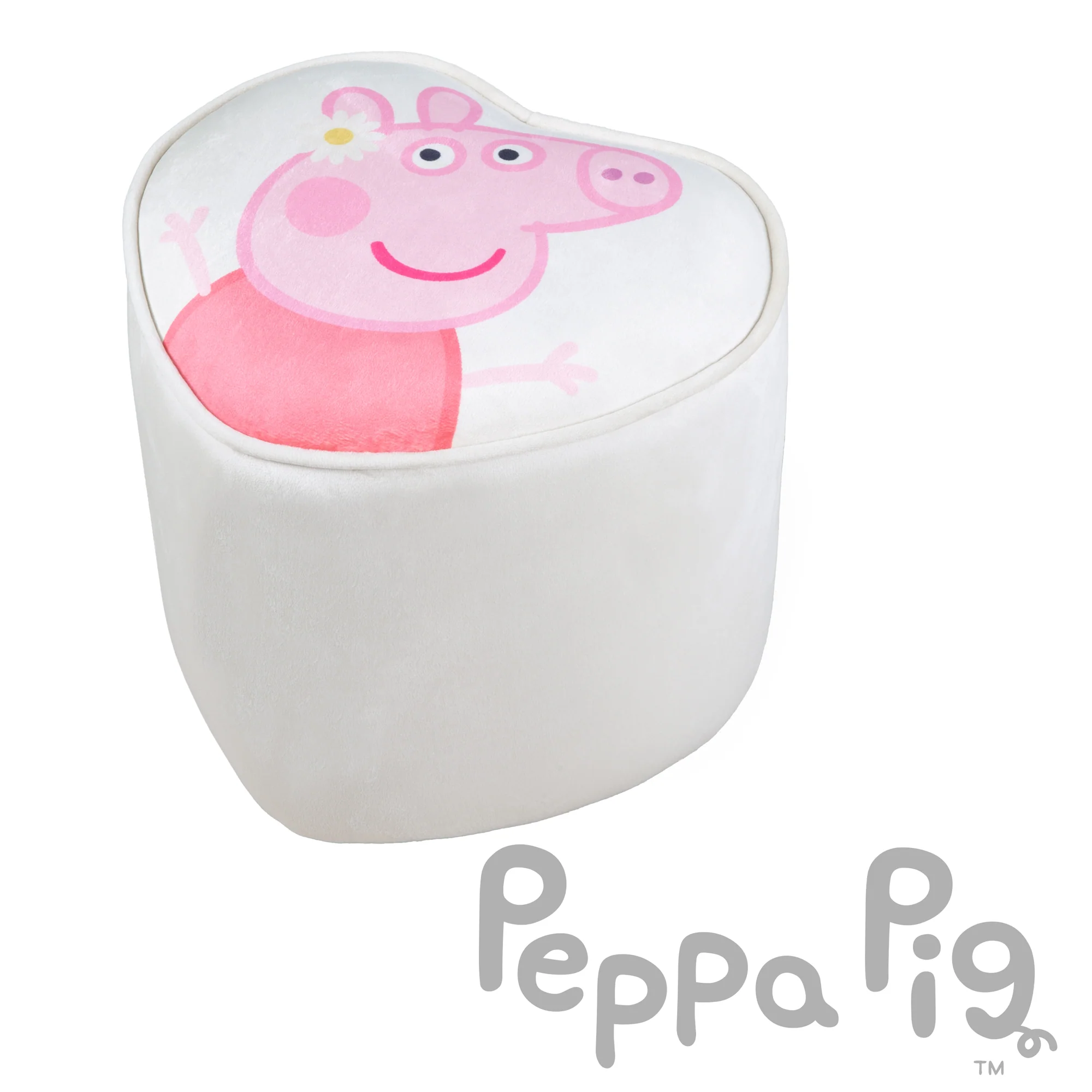 Kinderhocker 'Peppa Pig' in Herzform - Samtbezug in Beige - Rosa Peppa Motiv - Image 8