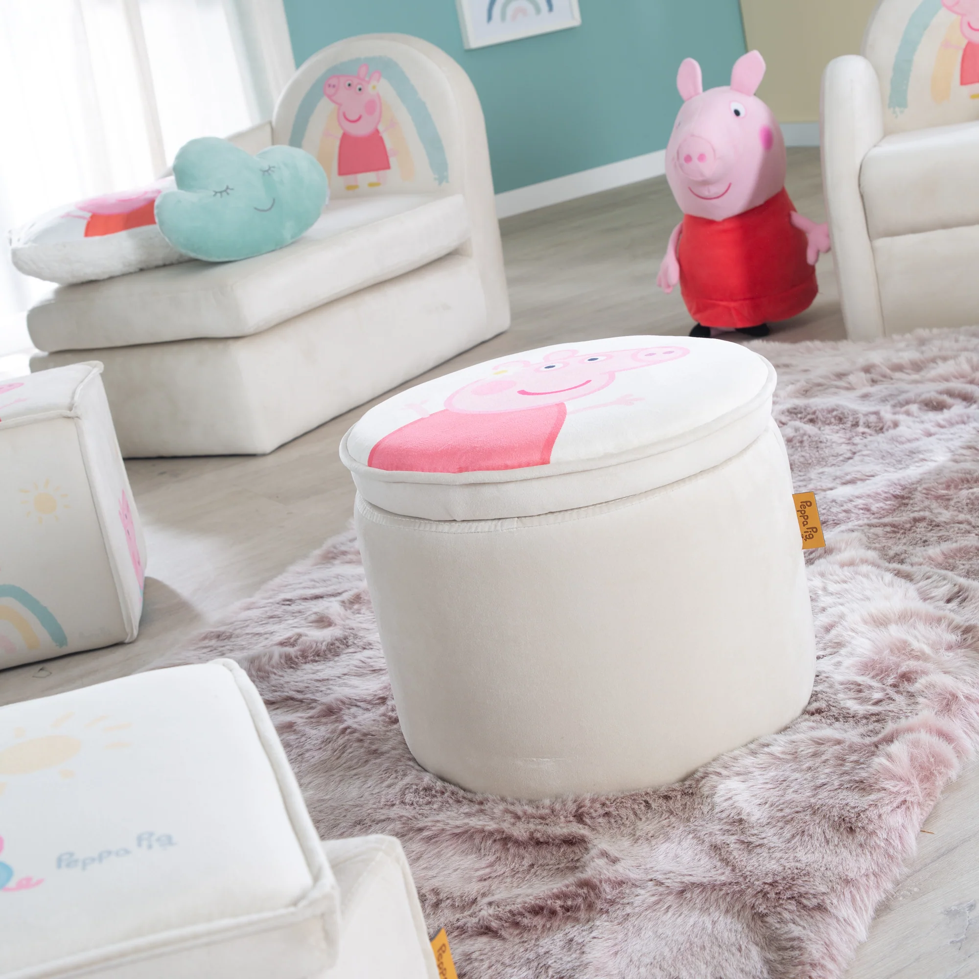 Kinderhocker 'Peppa Pig' mit Aufbewahrungfunktion - Runder Hocker - Beige / Rosa - Image 5