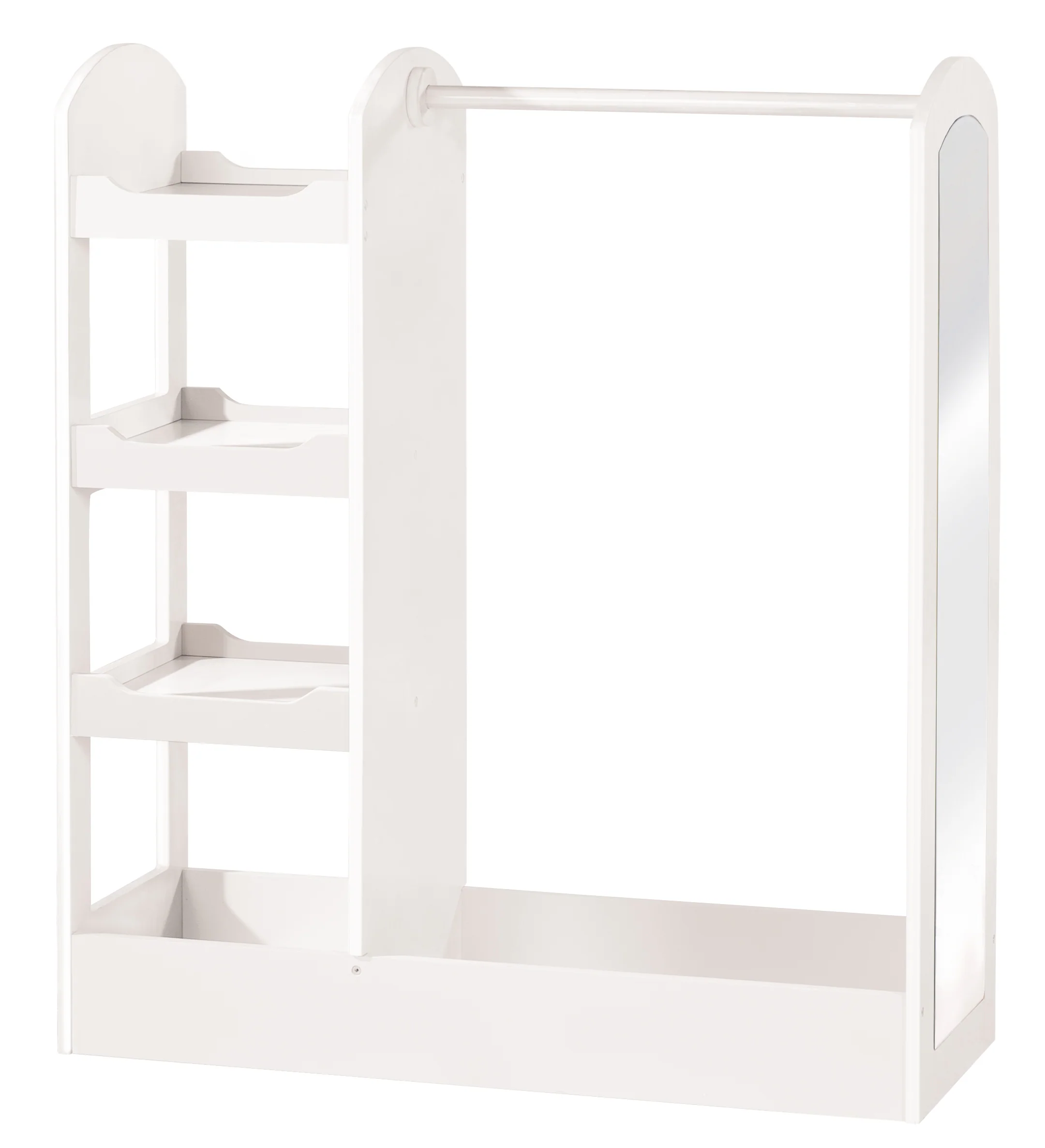 Garderobe mit Kleiderständer, Regal, Kleiderstange & großem Spiegel, aus Holz weiß lackiert