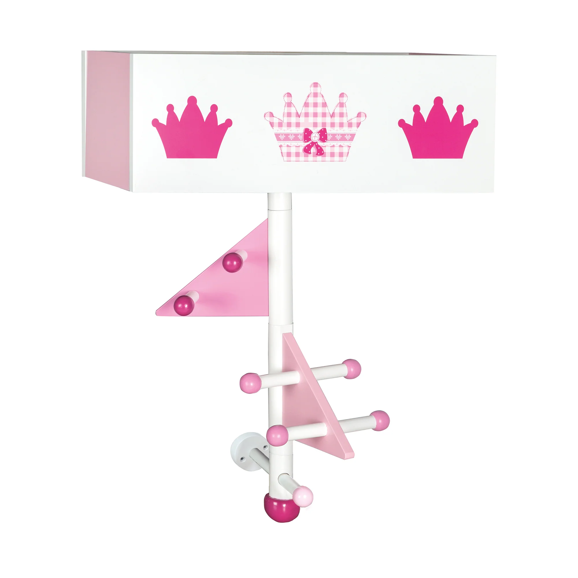 Kindergarderobe 'Krone' aus Holz - 9 Haken und 2 Fächern - Rosa lackiert / bedruckt - Image 3