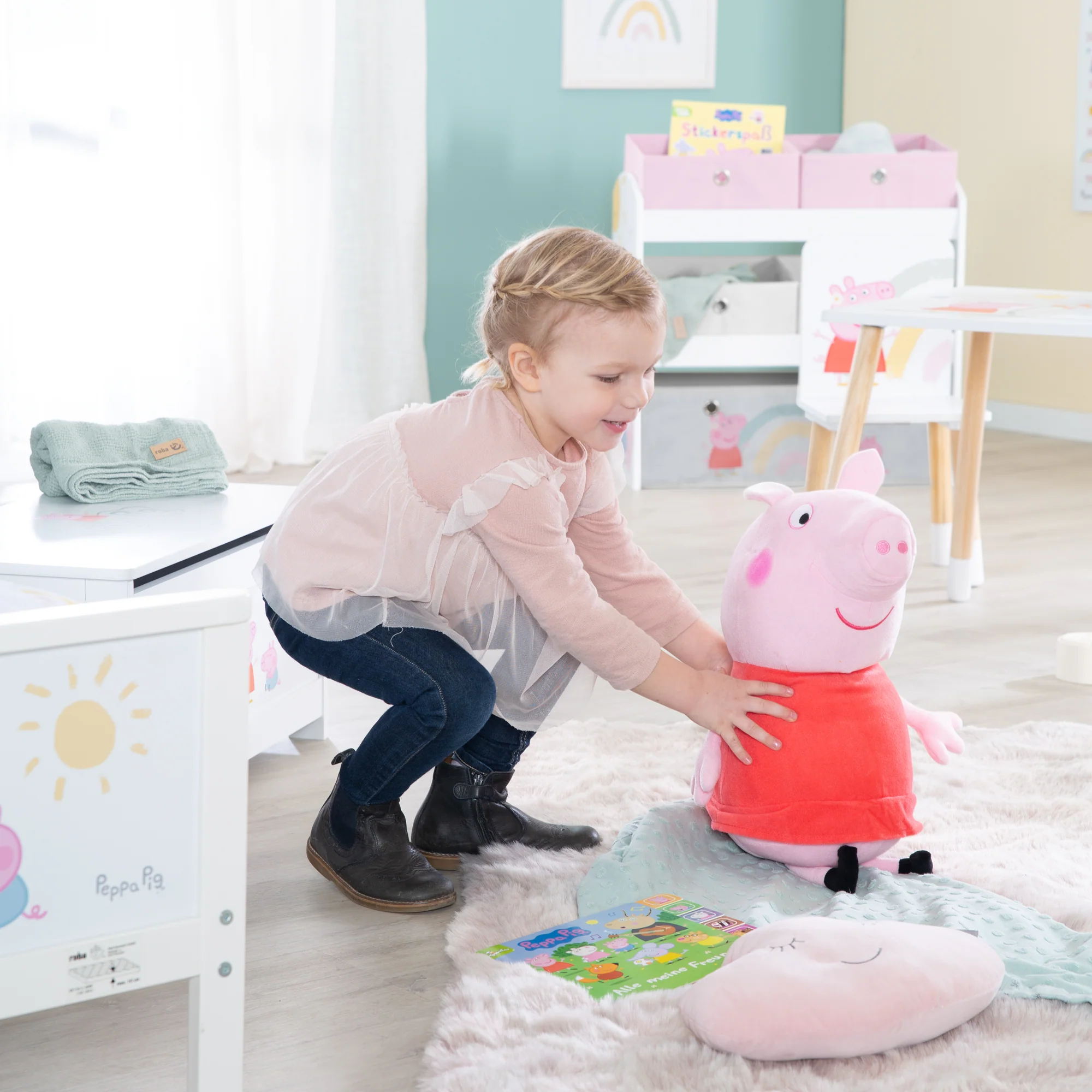 Spielregal 'Peppa Pig' mit 5 Stoffboxen - Aufbewahrungsregal aus Holz - Image 6