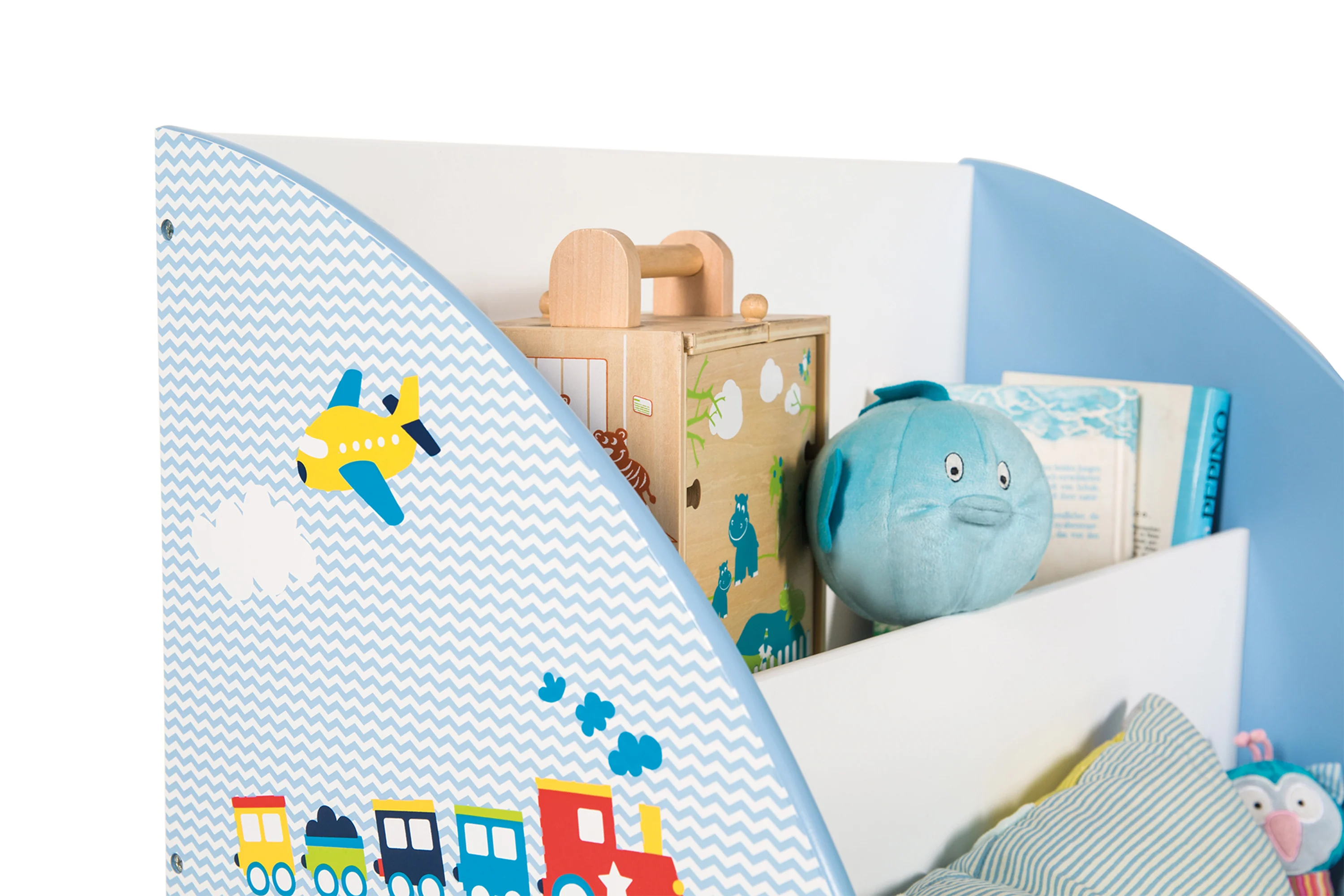 Kinderregal 'Rennfahrer', Spielregal fahrbar & drehbar mit Rollen, blau - Image 5