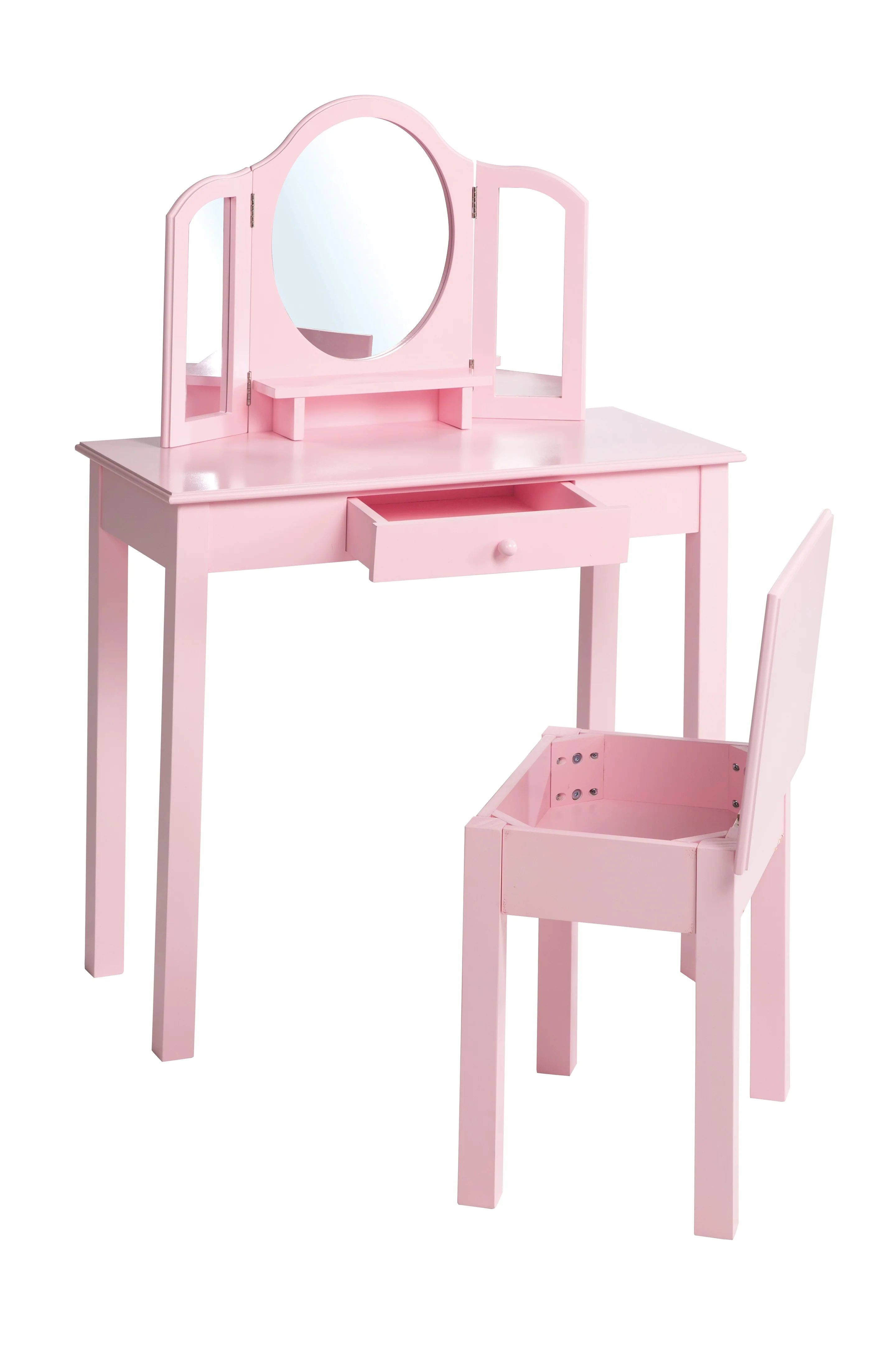 Schmink- & Frisiertisch, Kinderanrichte / Schminktisch mit Schminkspiegel u. Hocker, rosa - Image 3