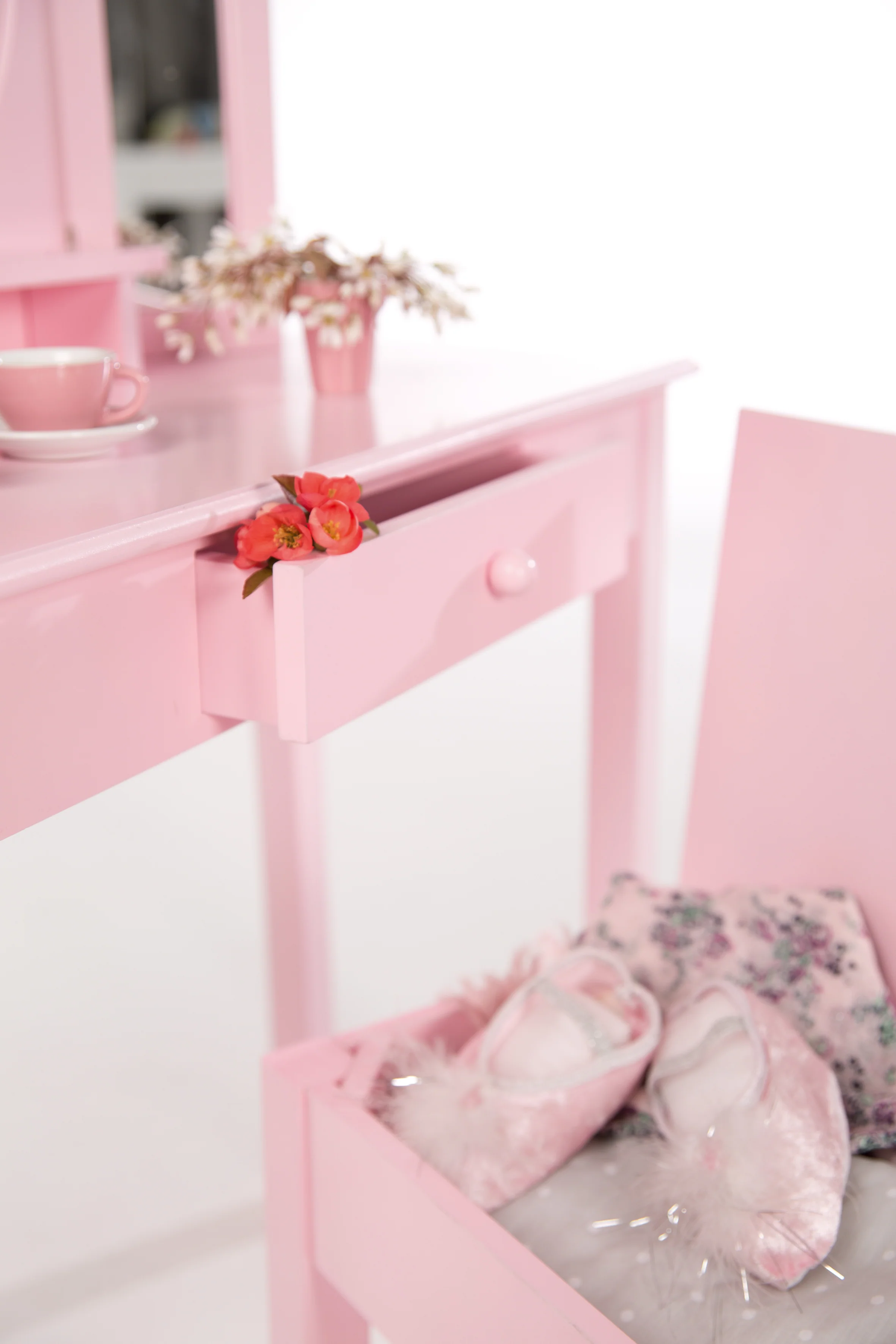 Schmink- & Frisiertisch, Kinderanrichte / Schminktisch mit Schminkspiegel u. Hocker, rosa - Image 6