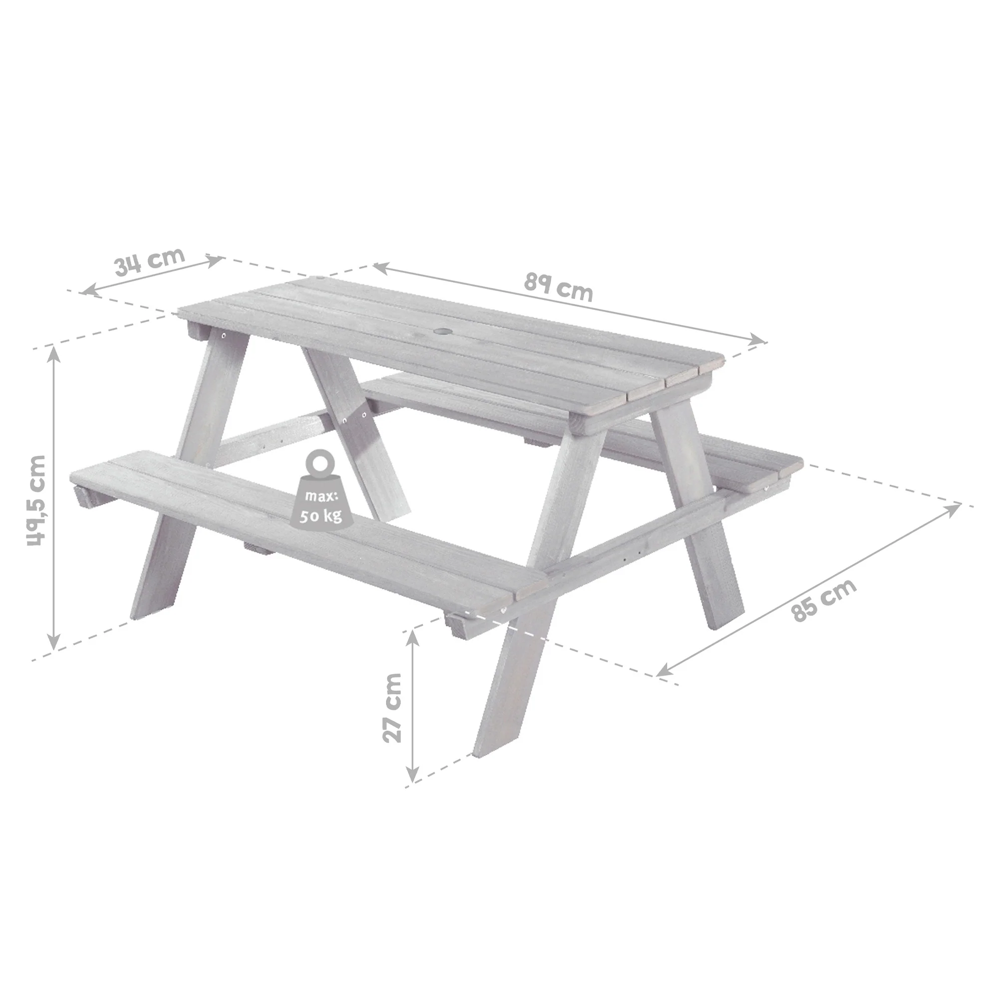 Kindersitzgruppe 'Outdoor+', wetterfeste Sitzgarnitur 'Picknick for 4', aus Massivholz, grau - Image 4