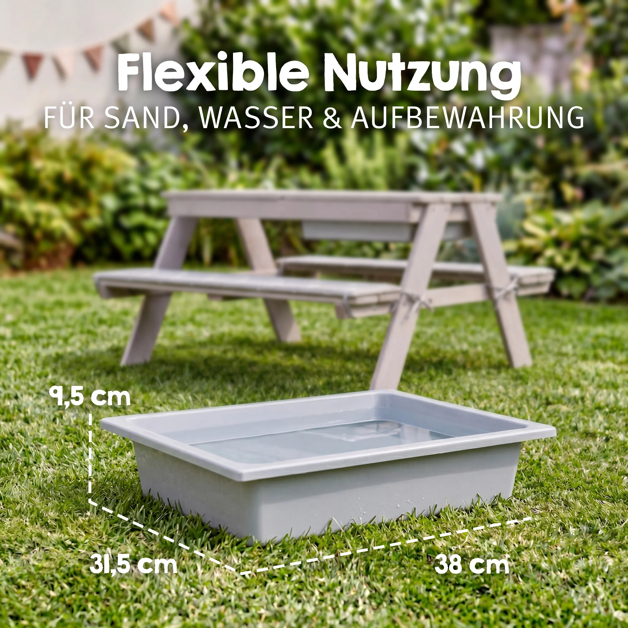 Kindersitzgarnitur 'Play' mit Spielwannen, wetterfestes Massivholz, Sitzgarnitur & Matschtisch - Grau - Image 11