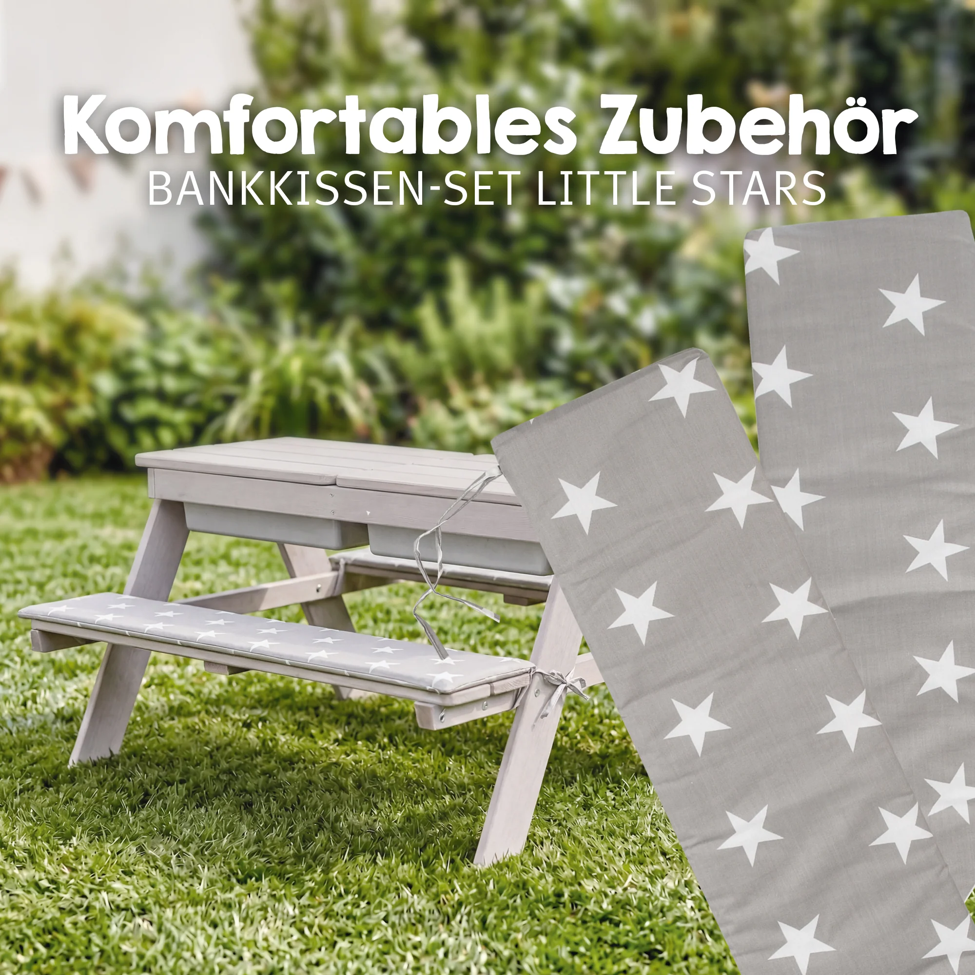 Kindersitzgarnitur 'Play' mit Spielwannen, wetterfestes Massivholz, Sitzgarnitur & Matschtisch - Grau - Image 12