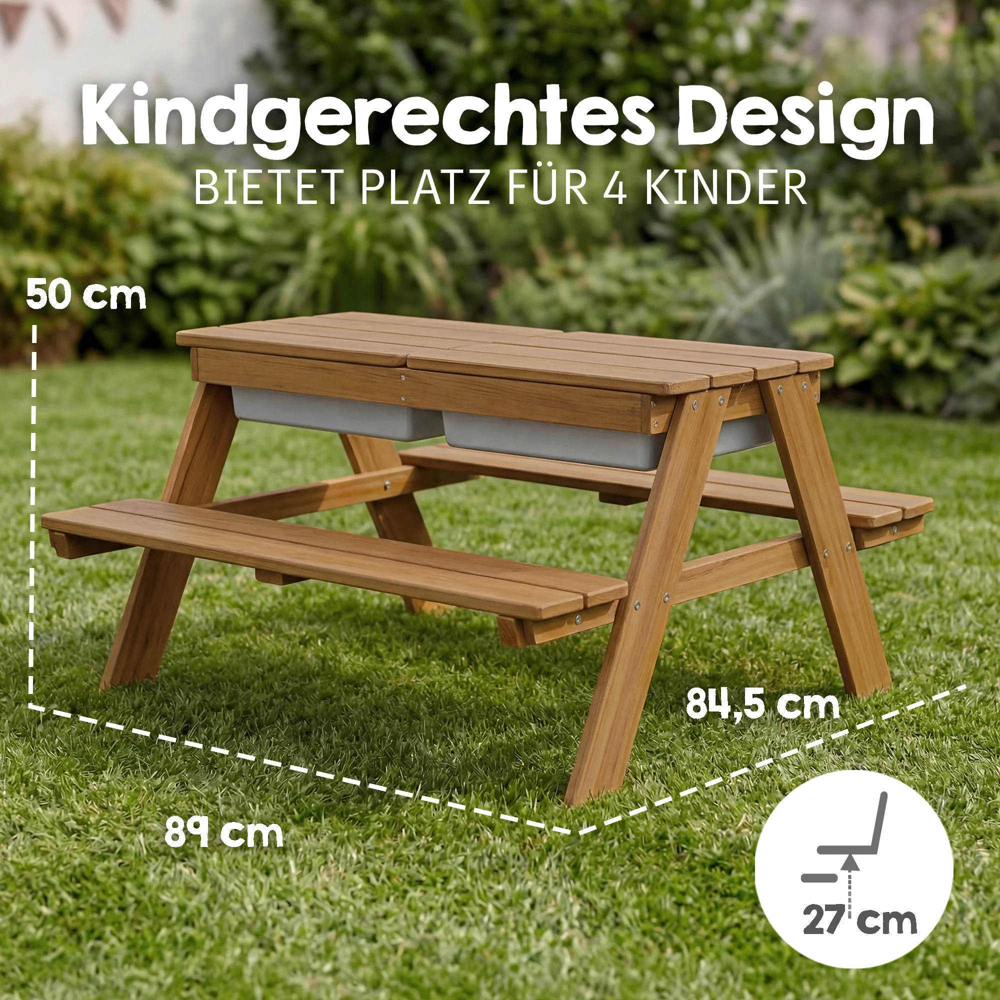 Kindersitzgarnitur 'Play' mit Spielwannen, wetterfestes Massivholz, Sitzgarnitur & Matschtisch - Image 4