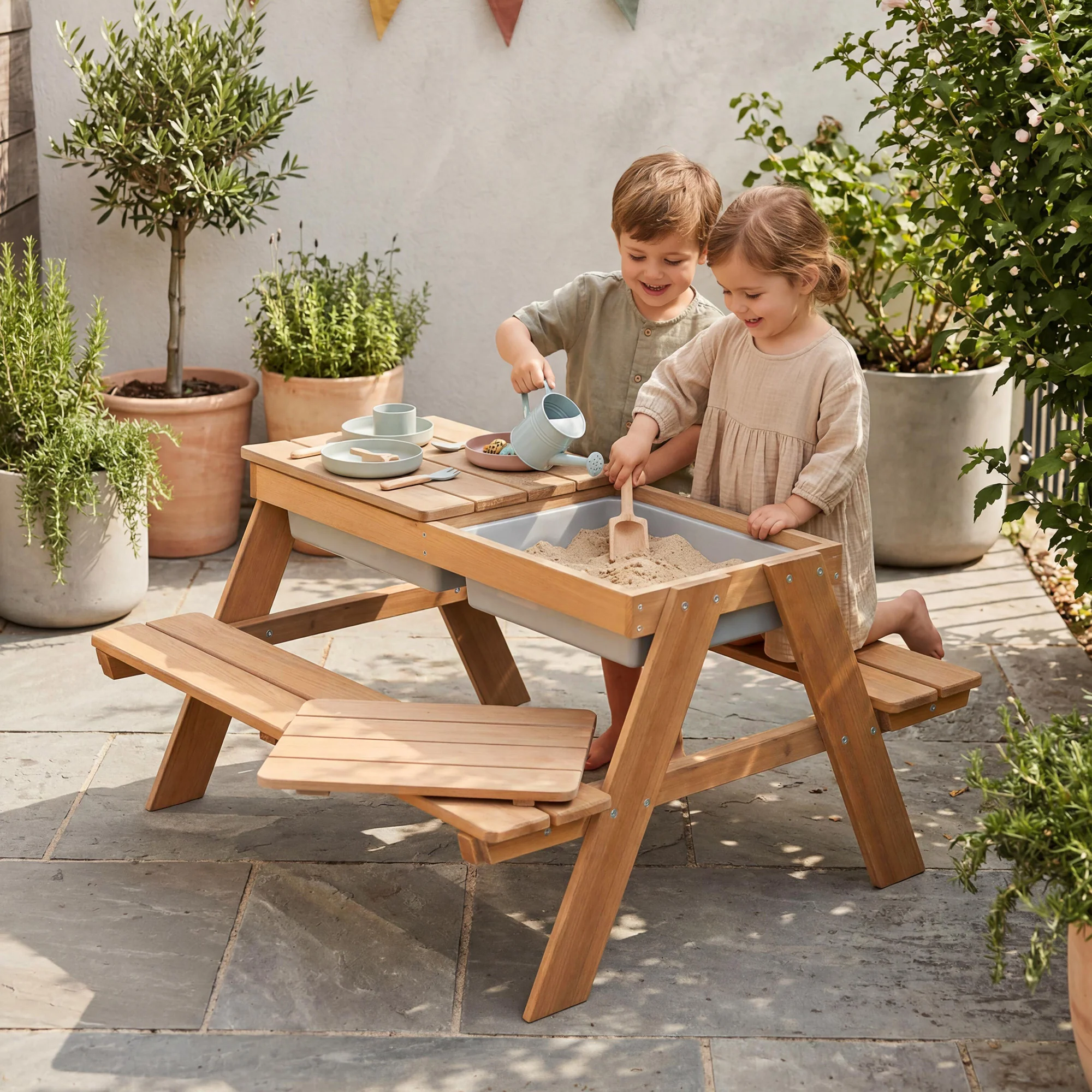 Kindersitzgarnitur 'Play' mit Spielwannen, wetterfestes Massivholz, Sitzgarnitur & Matschtisch - Image 8