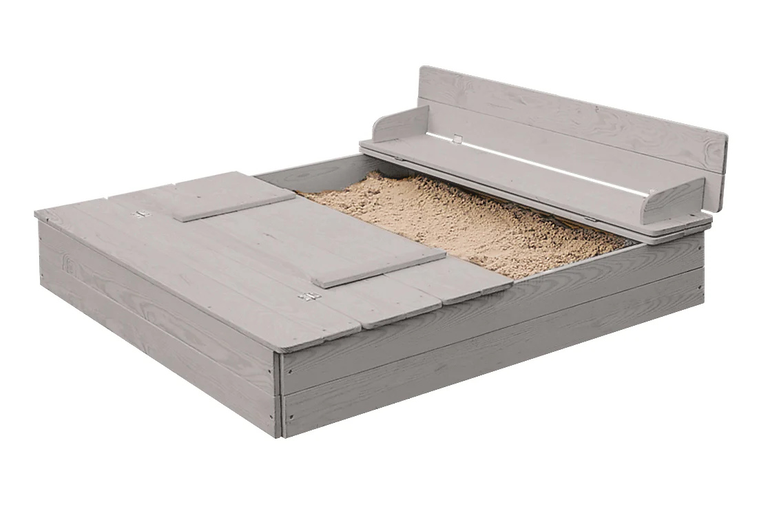 Sandkasten mit Deckel aufklappbar zu 2 Bänken, Massivholz, wetterfest, grau, 21,5 x 127 x 123,5 cm - Image 5