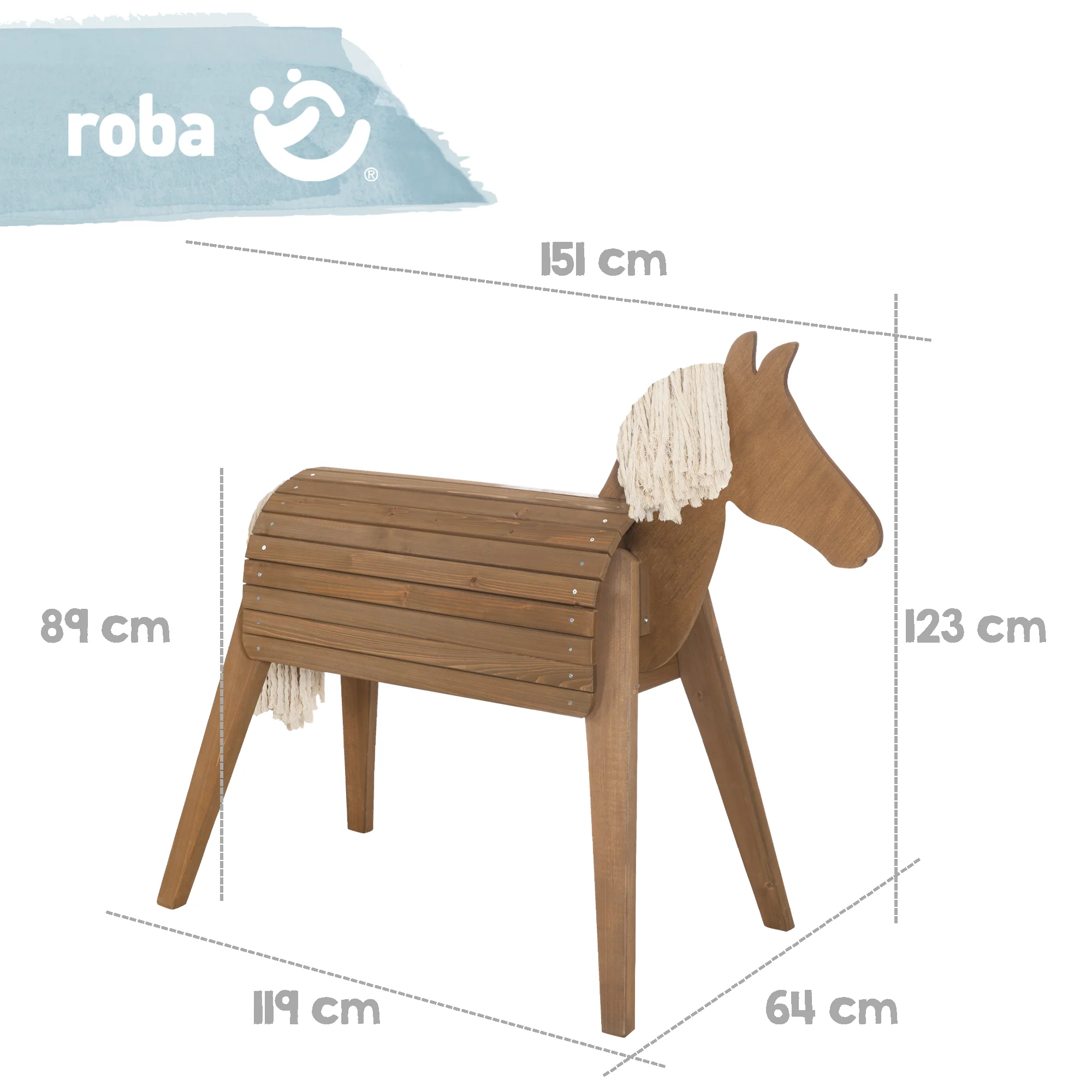 Voltigier- & Outdoor-Pferd, Massivholz teakfarben, Gartenpferd mit Mähne & Schweif - Image 5