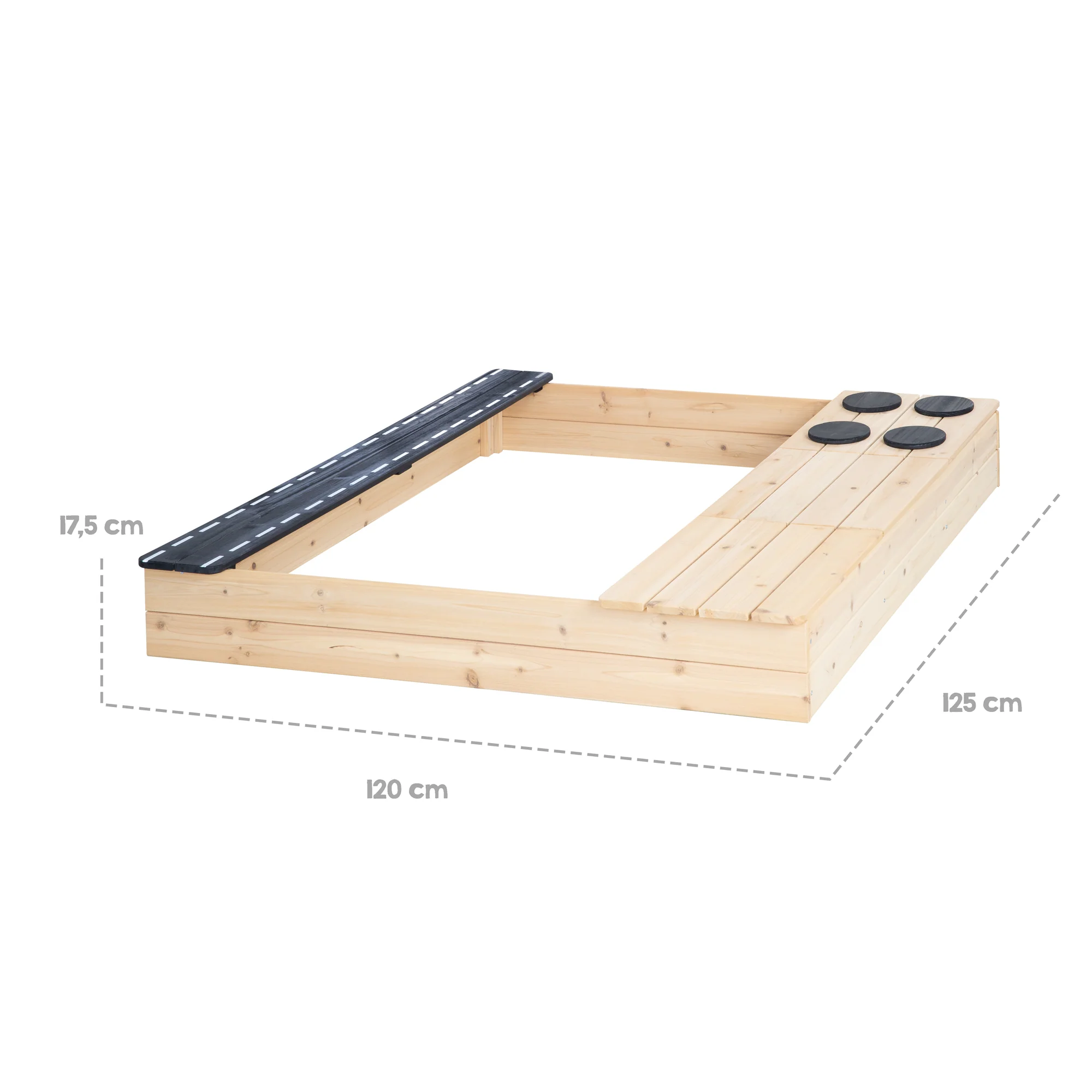 Sandkasten aus Holz - Design mit Straße, Kochplatte & Spielwanne - Natur / Schwarz - Image 7