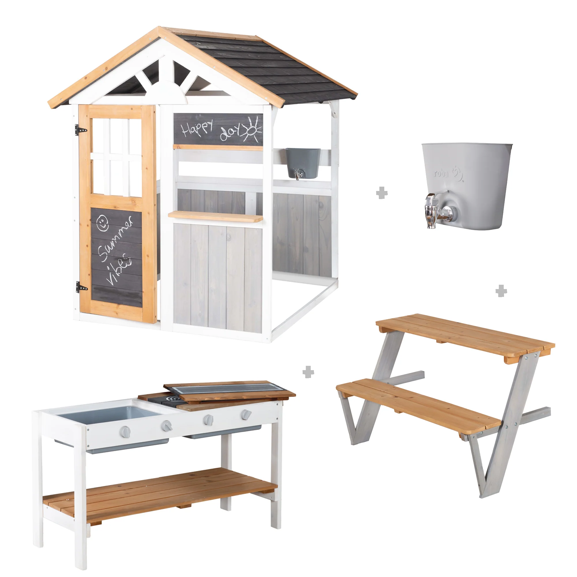 Gartenspielhaus komplett inkl. Spielküche + Picknick-Tisch - Holz mehrfarbig lasiert - Image 3