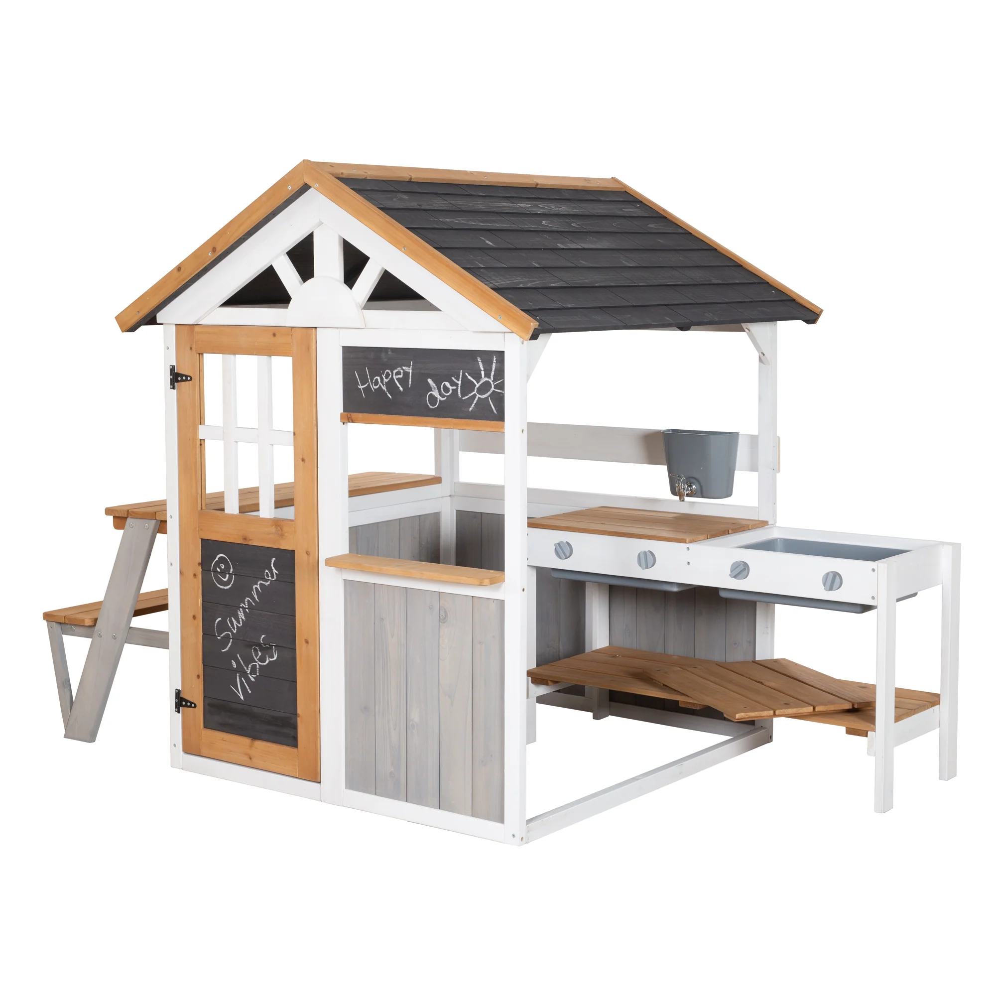 Gartenspielhaus komplett inkl. Spielküche + Picknick-Tisch - Holz mehrfarbig lasiert - Image 6