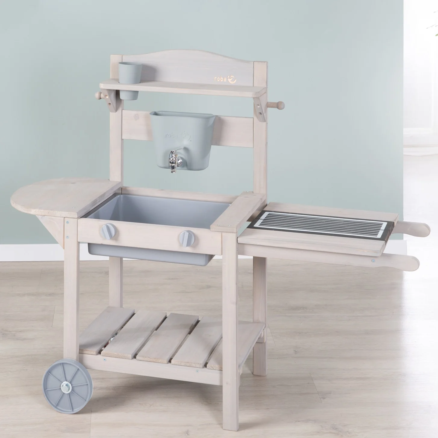 Mobile Matsch- & Spielküche BBQ für Kinder - FSC-zertifiziertes Holz - Grau lasiert - Image 12