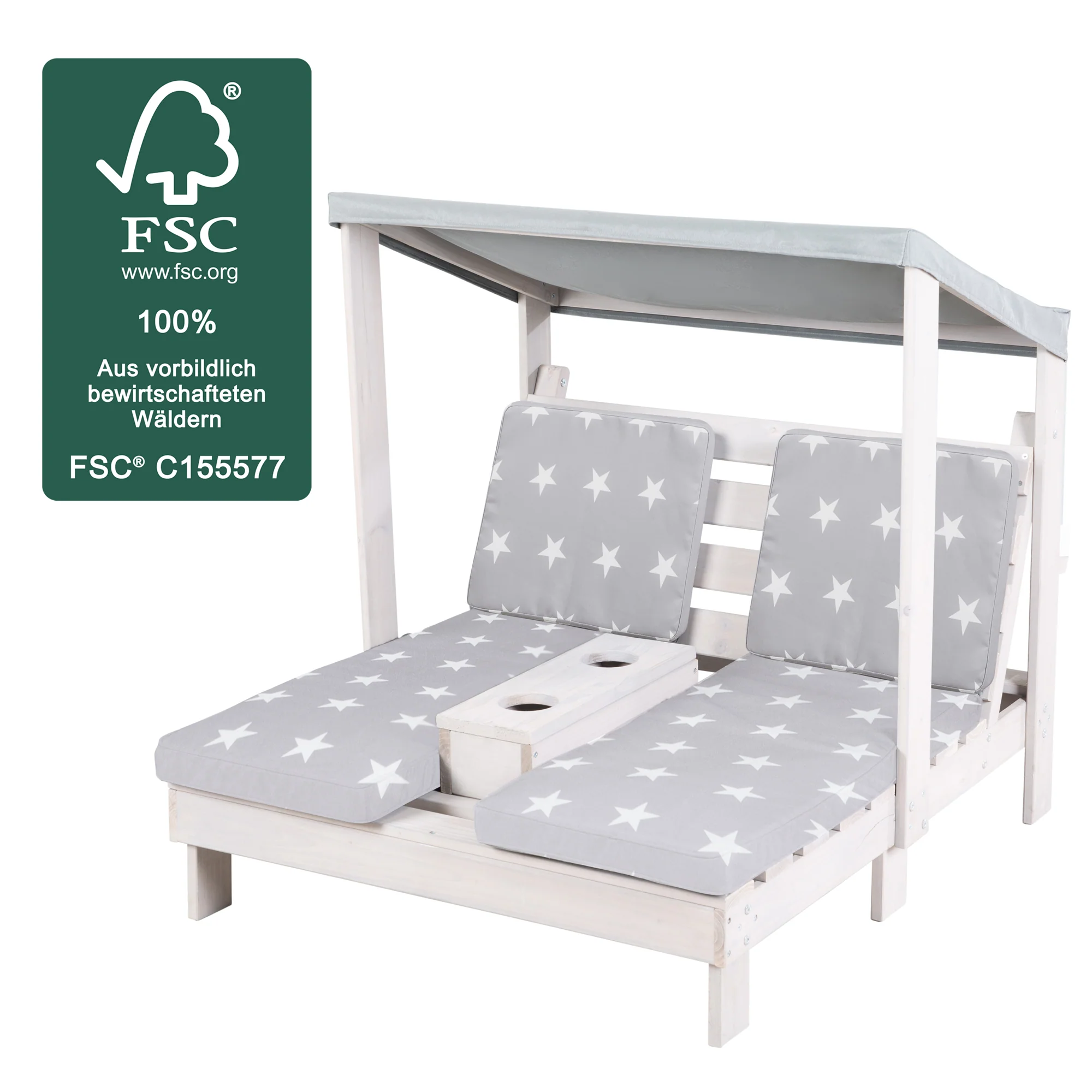 Outdoor-Kinderliege inkl. Polster 'Little Stars' - FSC zertifiziertes Massivholz - Grau - Image 7