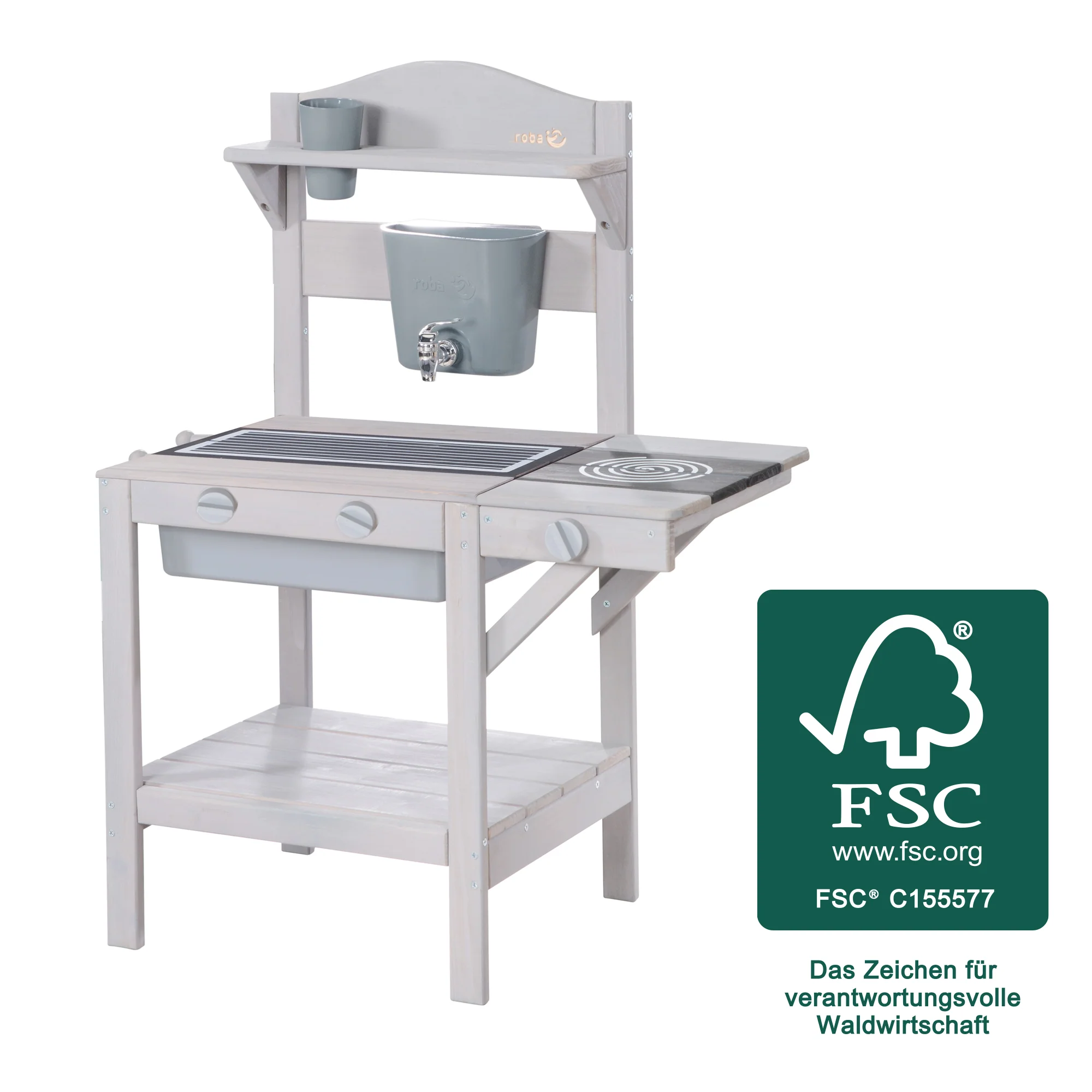 Outdoor-Spielküche inkl. Zubehör - FSC zertifiziertes Holz - Grau lasiert - Image 12