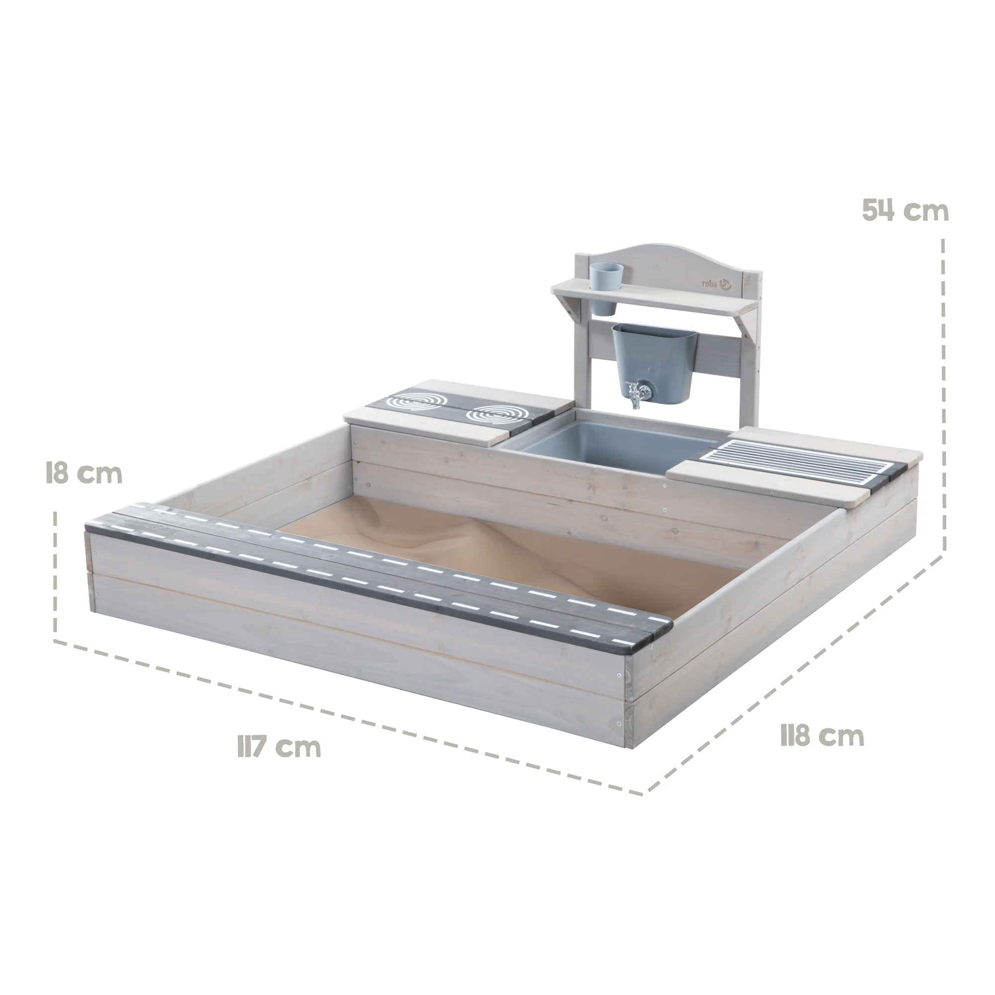 FSC-zertifizierter Sandkasten mit Matschküche - Massivholz grau lasiert - Image 6
