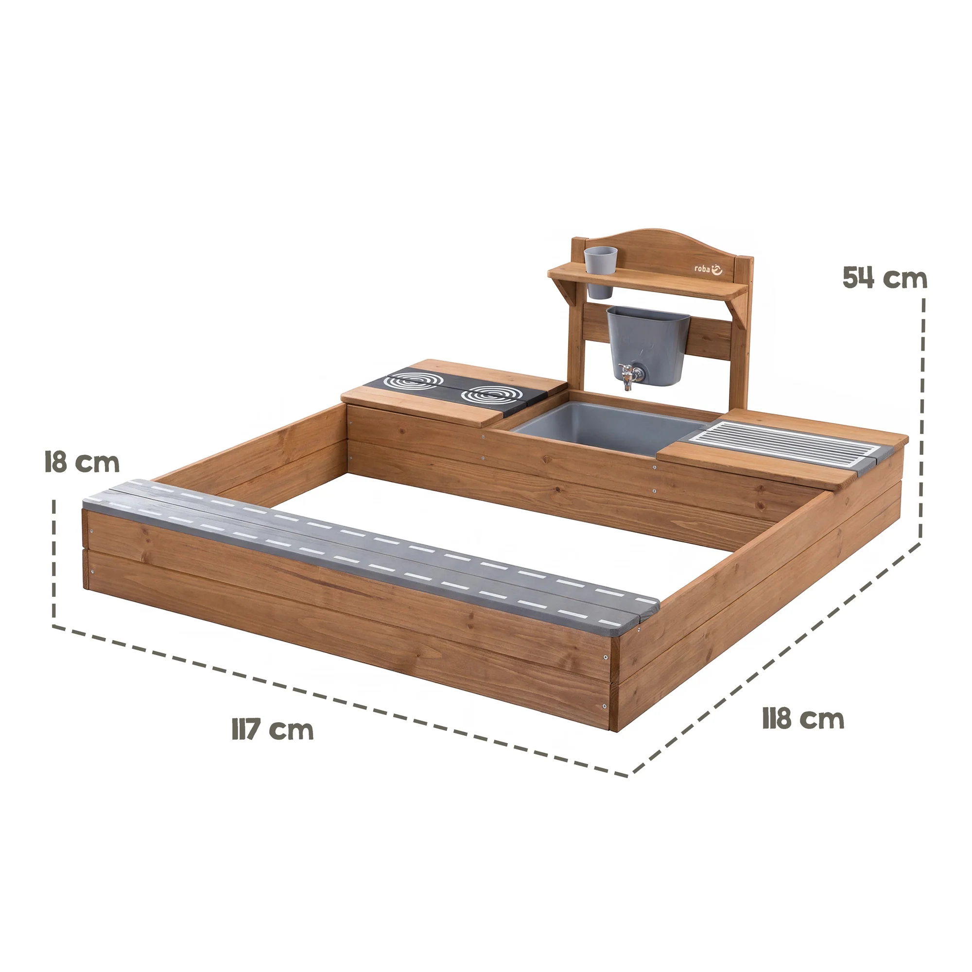 FSC-zertifizierter Sandkasten mit Matschküche - Massivholz teakfarben lasiert - Image 5