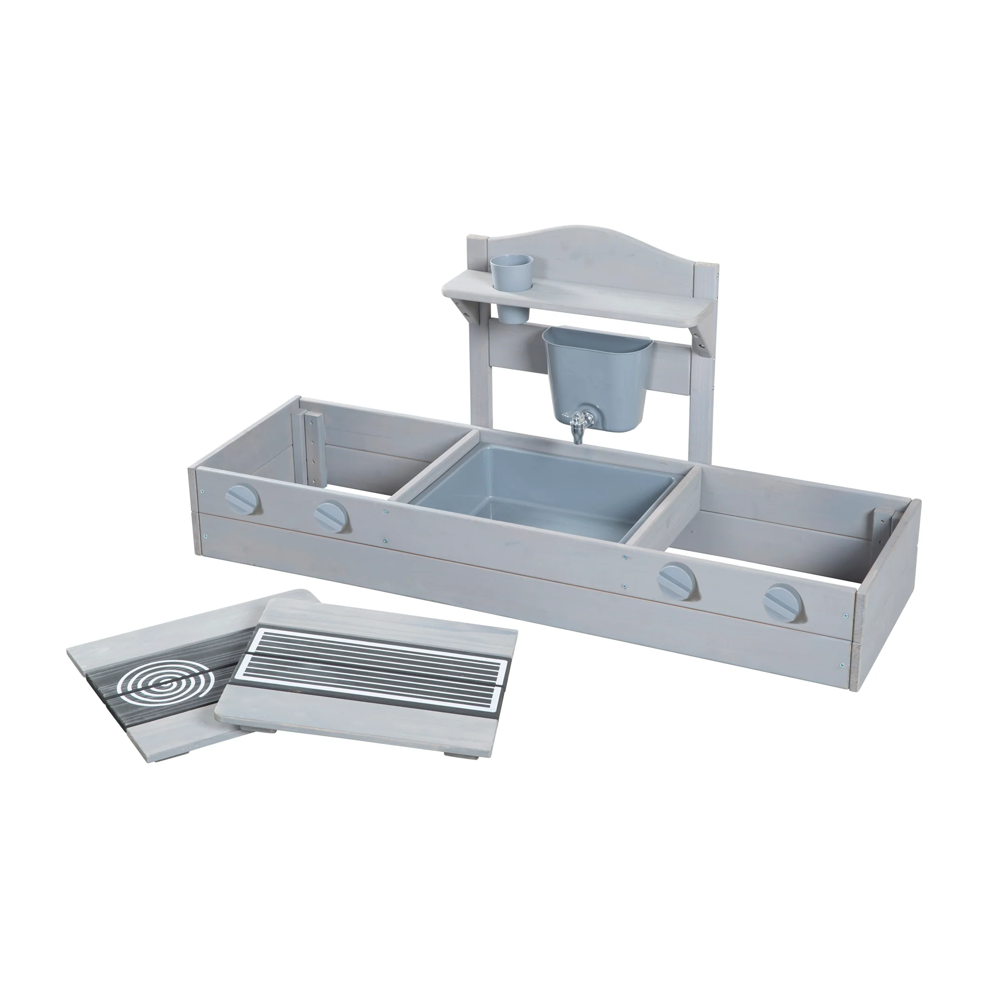 2in1 Balkonsandkasten & Matschküche - FSC®-zertifiziert - Grau lasiertes Massivholz - Image 10