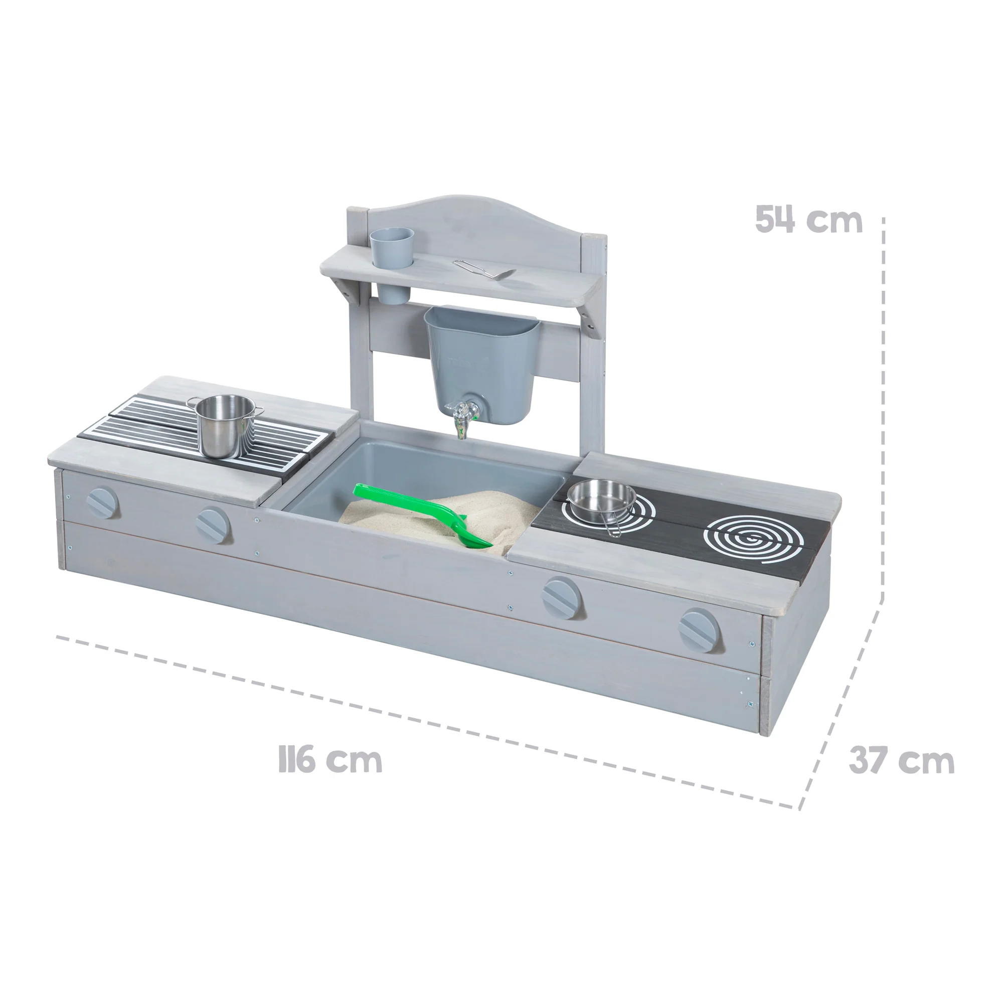 2in1 Balkonsandkasten & Matschküche - FSC®-zertifiziert - Grau lasiertes Massivholz - Image 7