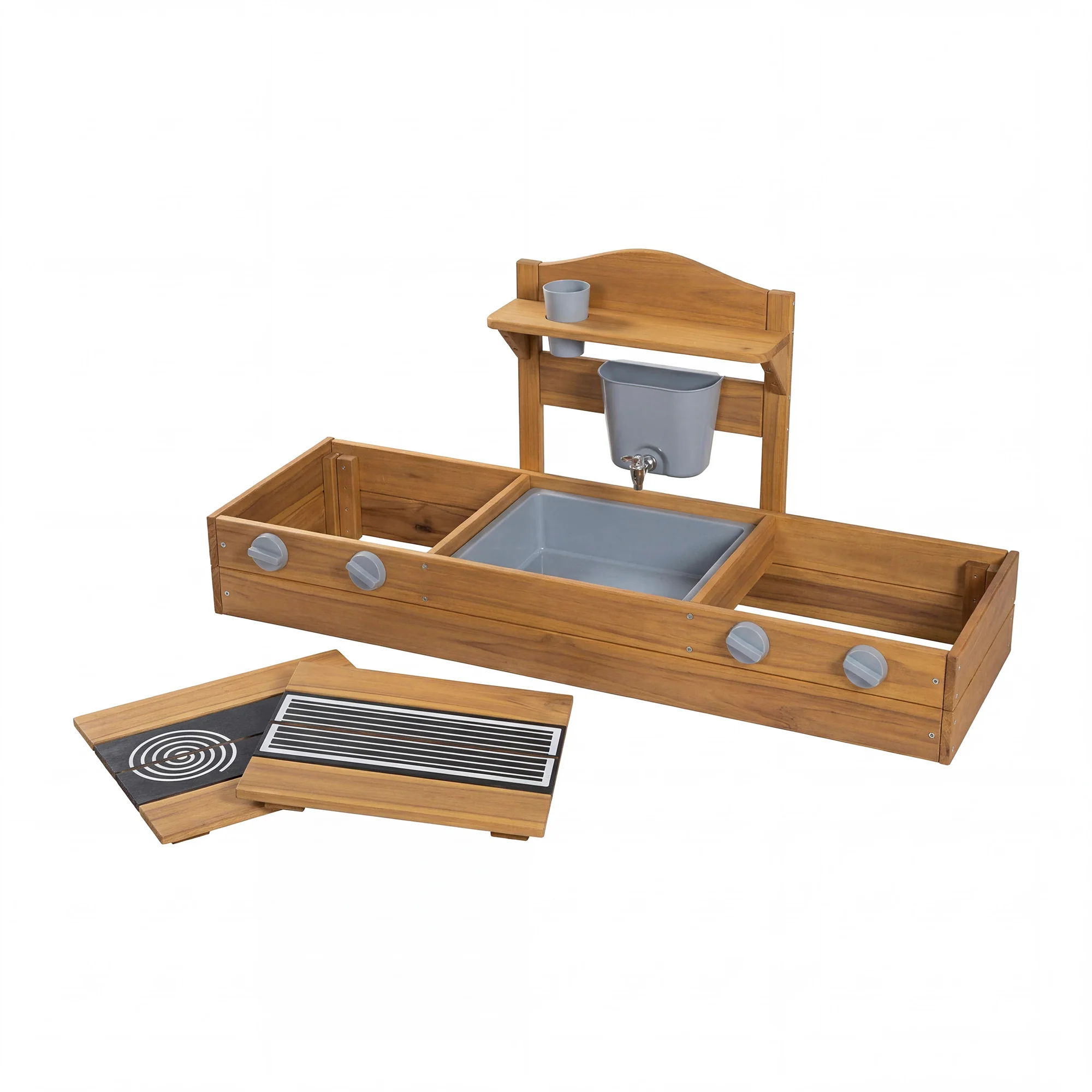 2in1 Balkonsandkasten & Matschküche - FSC®-zertifiziert - Teakfarben lasiertes Massivholz - Image 3