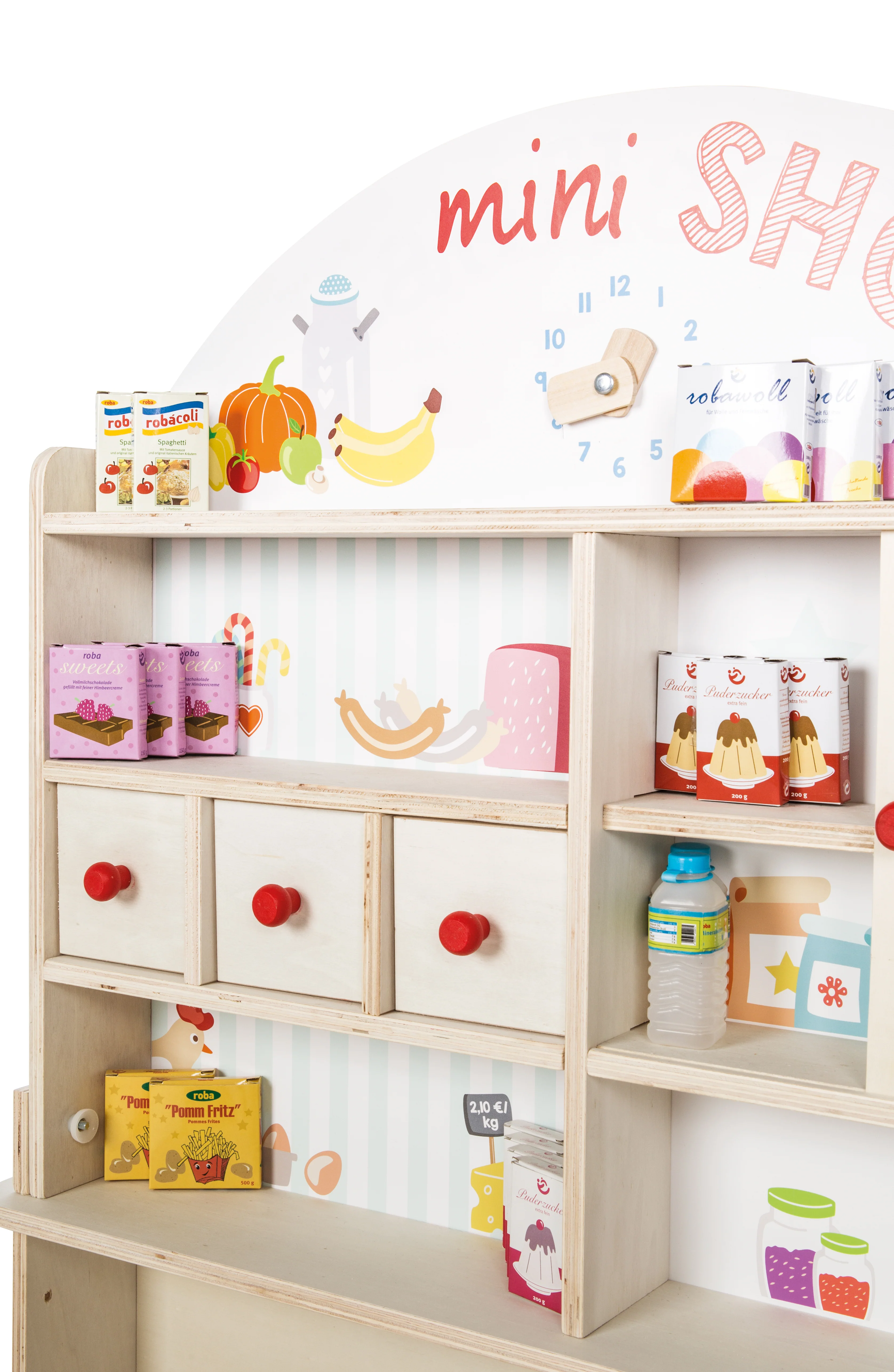 Kaufladen 'Minishop', Holz natur, mit Theke, Tafel, Schiebetür & Markststand-Druck - Image 7