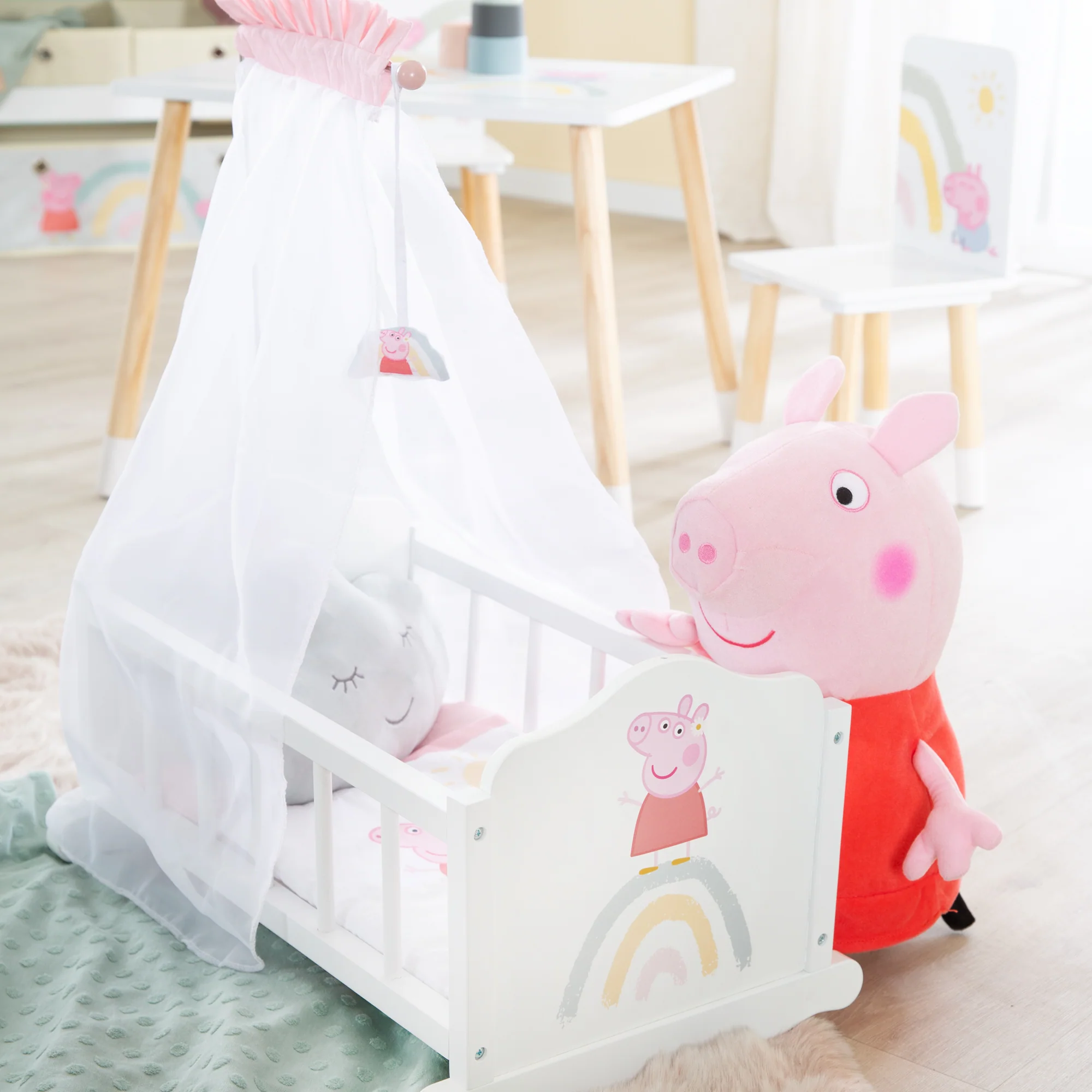 Puppenwiege 'Peppa Pig' inkl. textiler Ausstattung - Weiß lackiert - Image 4