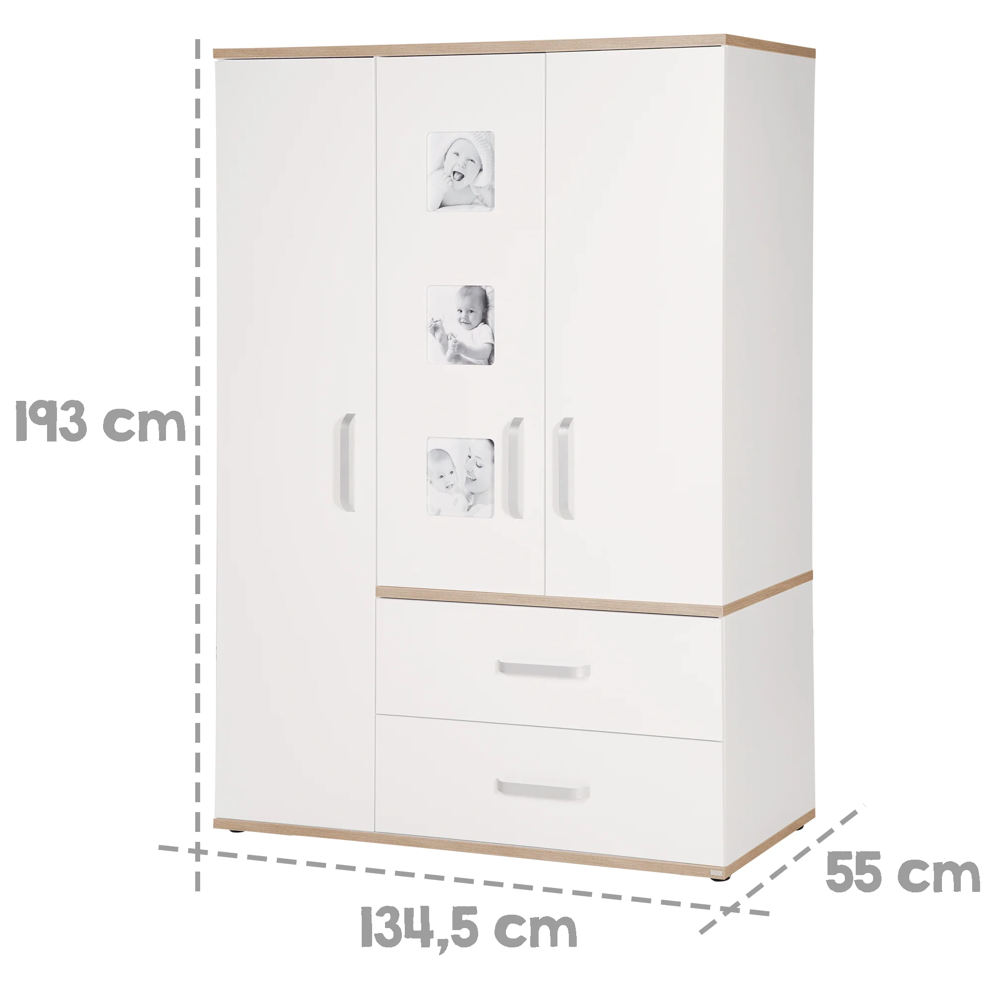 Kindermöbelset 'Pia', 3-teilig, inkl. Kinderbett 70 x 140 cm, Wickelkommode & Kleiderschrank, weiß - Image 14