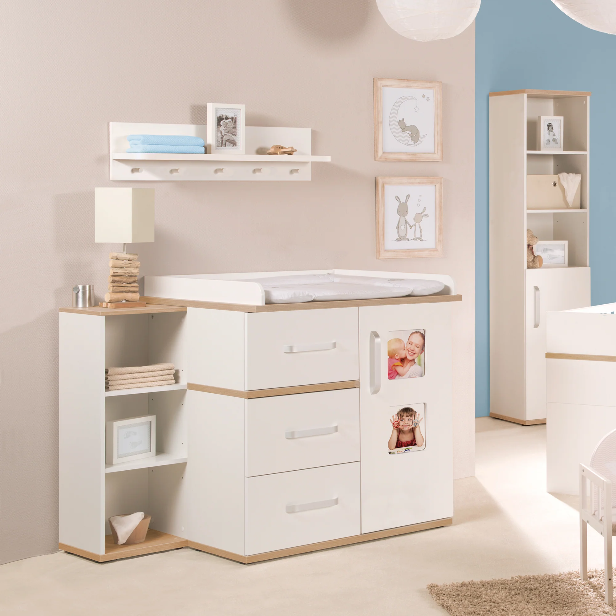 Kindermöbelset 'Pia', 3-teilig, inkl. Kinderbett 70 x 140 cm, Wickelkommode & Kleiderschrank, weiß - Image 9