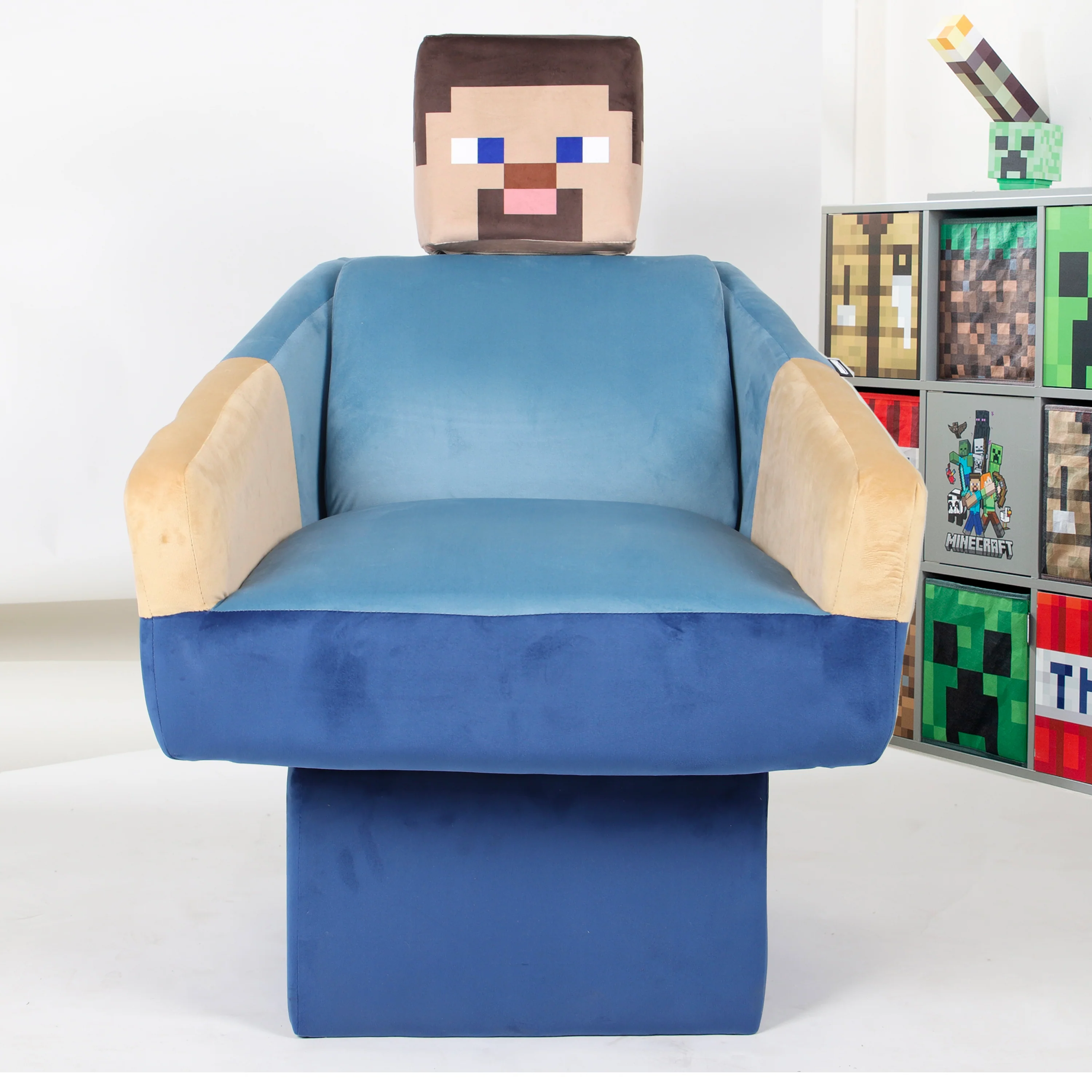 Drehsessel 'Minecraft' - Design Steve mit Arm- & Kopfstütze - Blau / Beige - Image 3