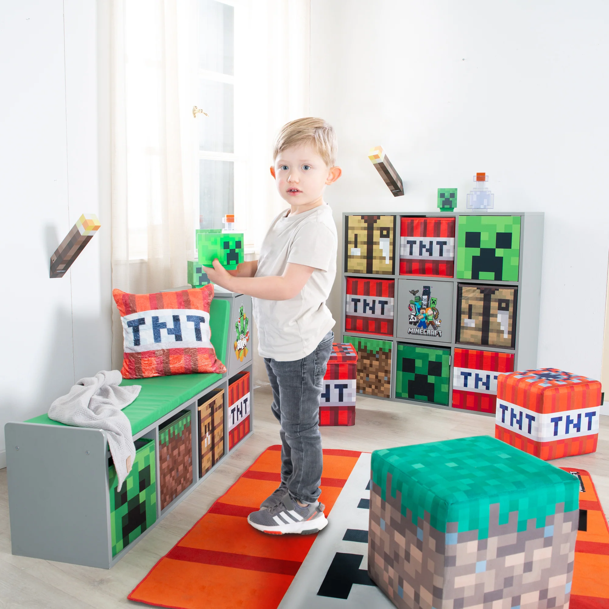 Pouf & Ottomane 'Minecraft' 2er Set - Gepolsterte Sitzfläche - Gras / TNT - Image 11
