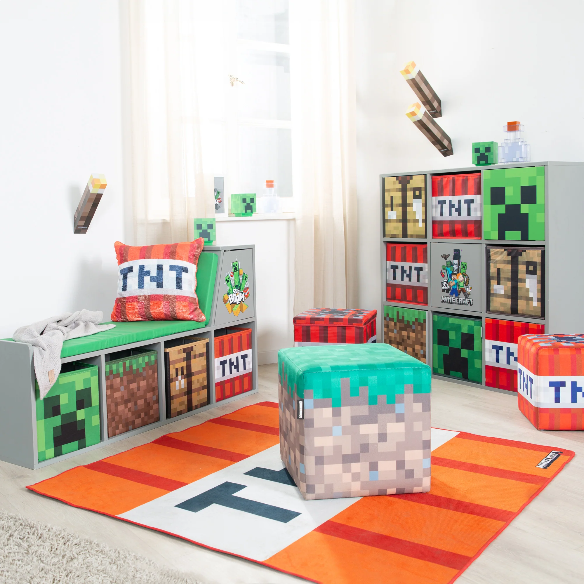 Pouf & Ottomane 'Minecraft' 2er Set - Gepolsterte Sitzfläche - Gras / TNT - Image 2
