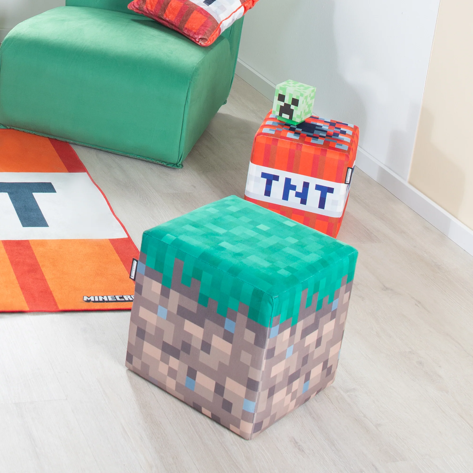 Pouf & Ottomane 'Minecraft' 2er Set - Gepolsterte Sitzfläche - Gras / TNT - Image 8