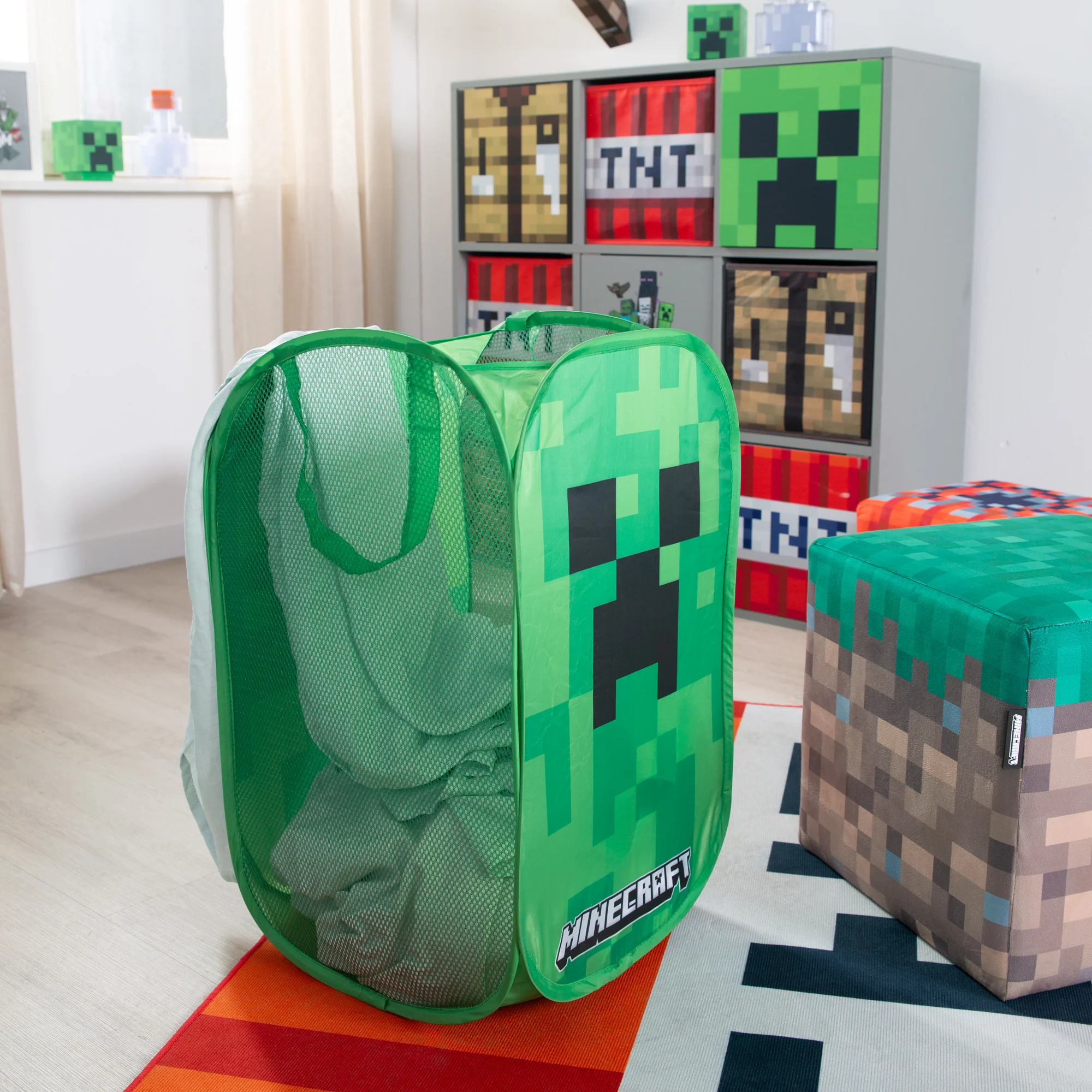 Wäschekorb 'Minecraft' - Faltbar mit 2 Henkeln - Design Creeper - Grün / Schwarz - Image 4