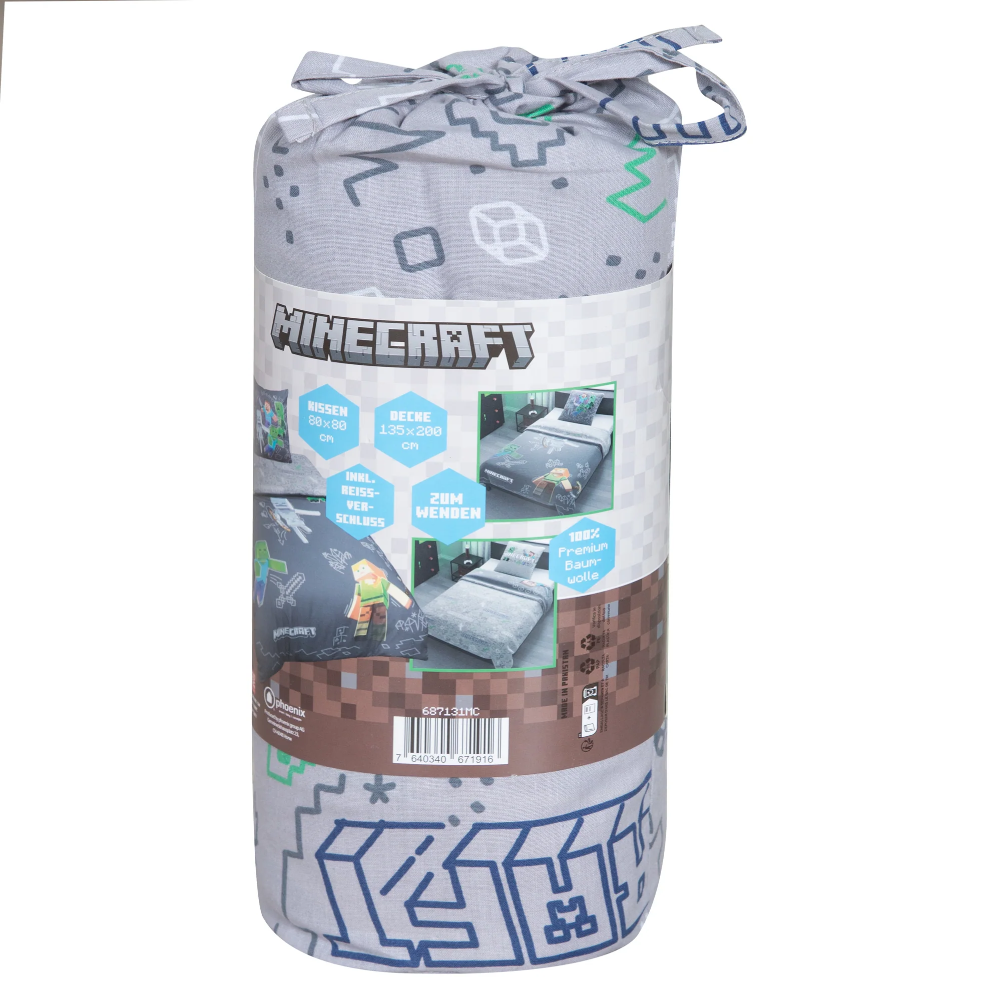 Wendebettwäsche 135 x 200 cm 'Minecraft' mit Reißverschluss - Baumwolle - Grau / Anthrazit - Image 11