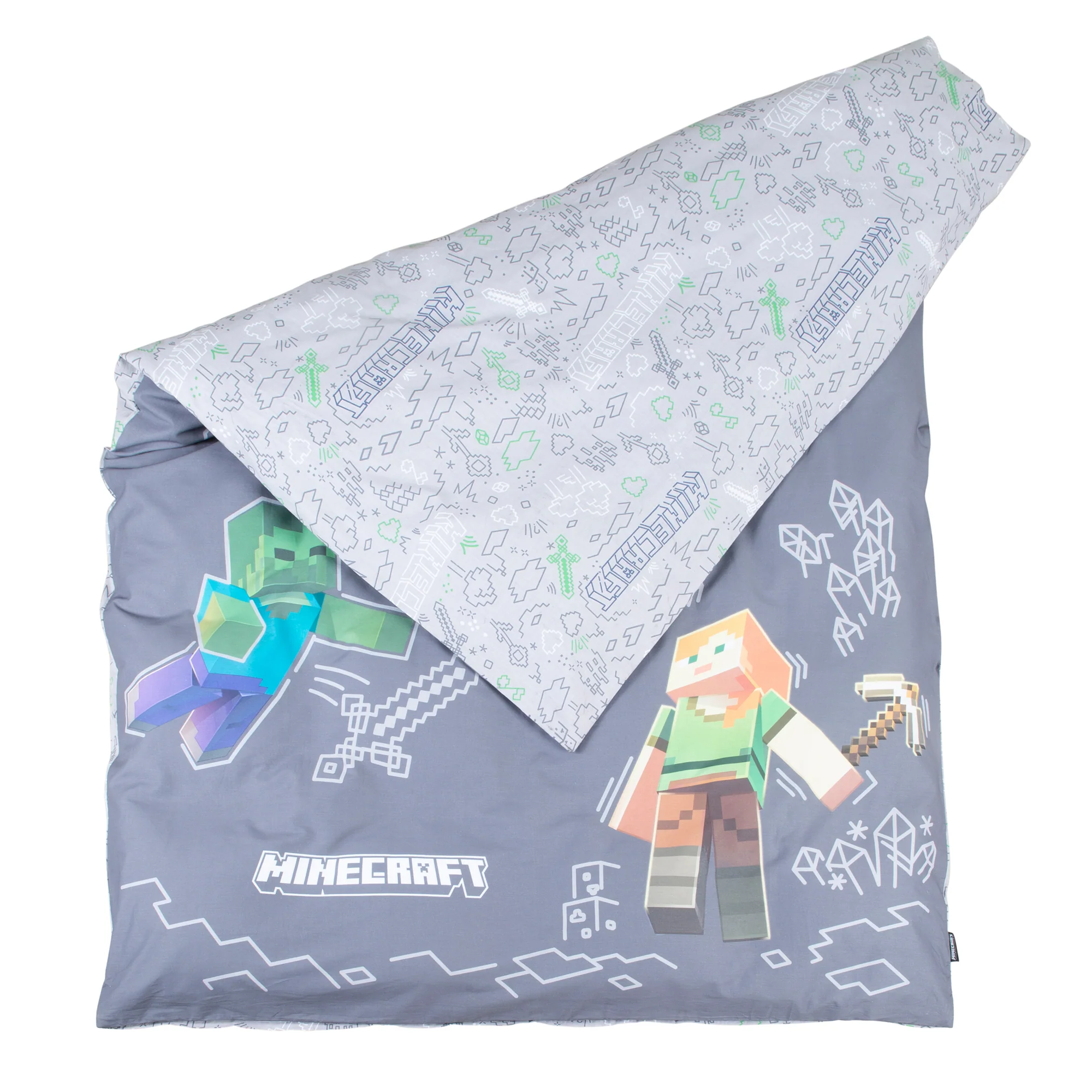 Wendebettwäsche 135 x 200 cm 'Minecraft' mit Reißverschluss - Baumwolle - Grau / Anthrazit - Image 7
