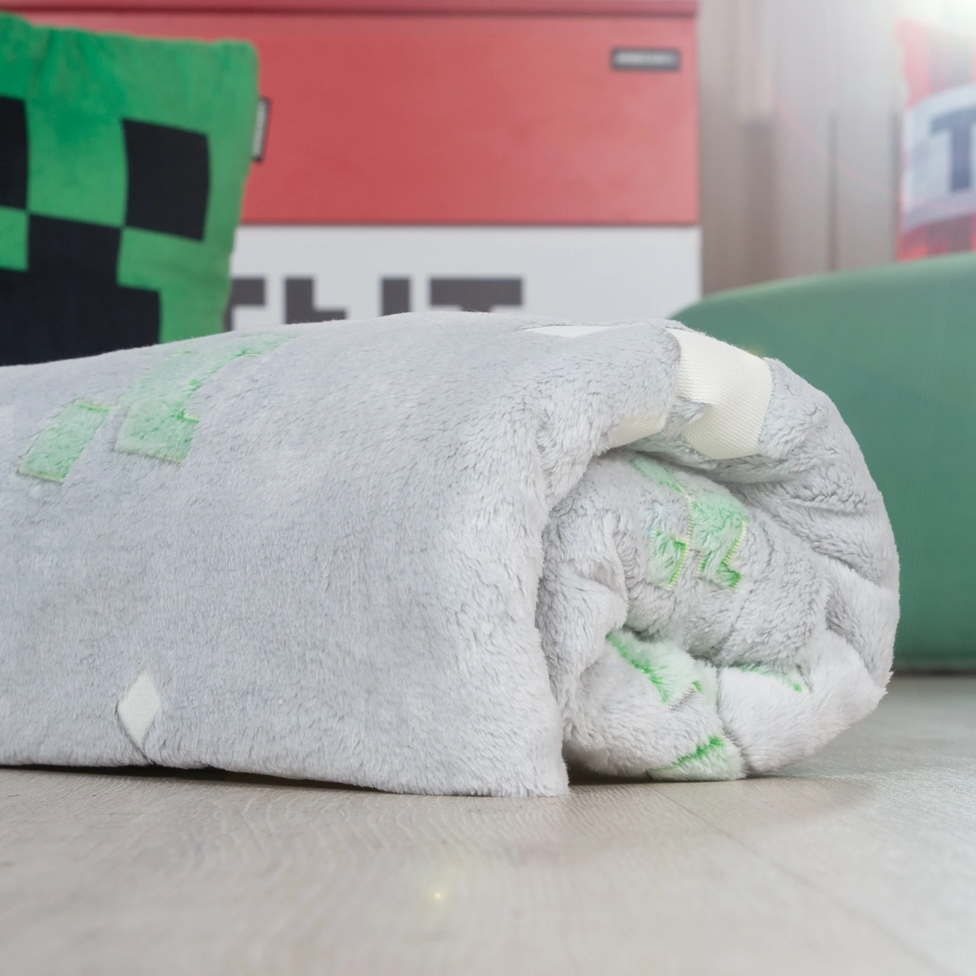 Kuscheldecke 'Minecraft' mit Glow-in-the-Dark-Funktion - Hellgrau / Grün - Image 10