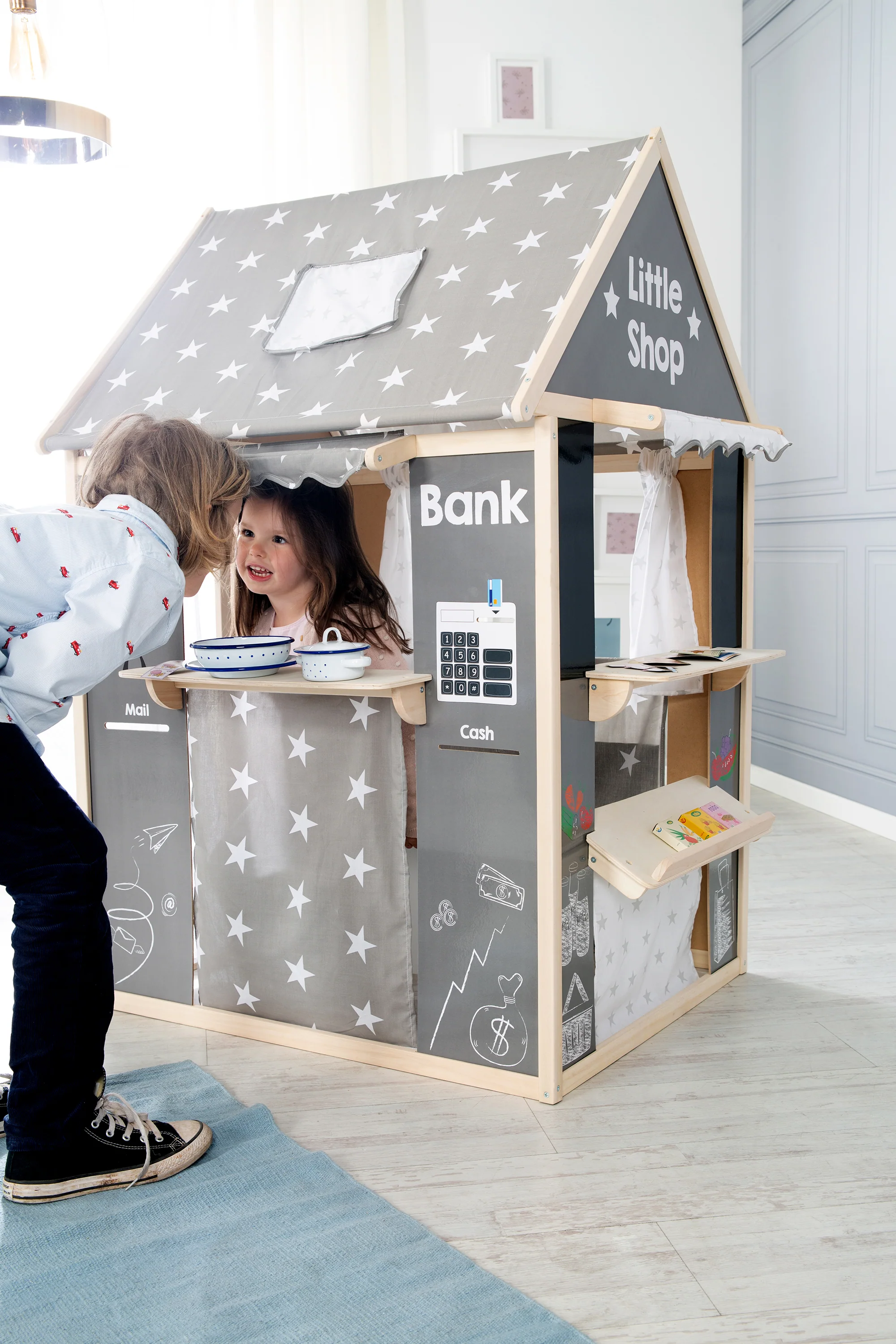 Spielhaus-Kombination, enthält Kaufladen, Kasperletheater, Tafel, Schalter für Post/Bank/Kiosk - Image 8