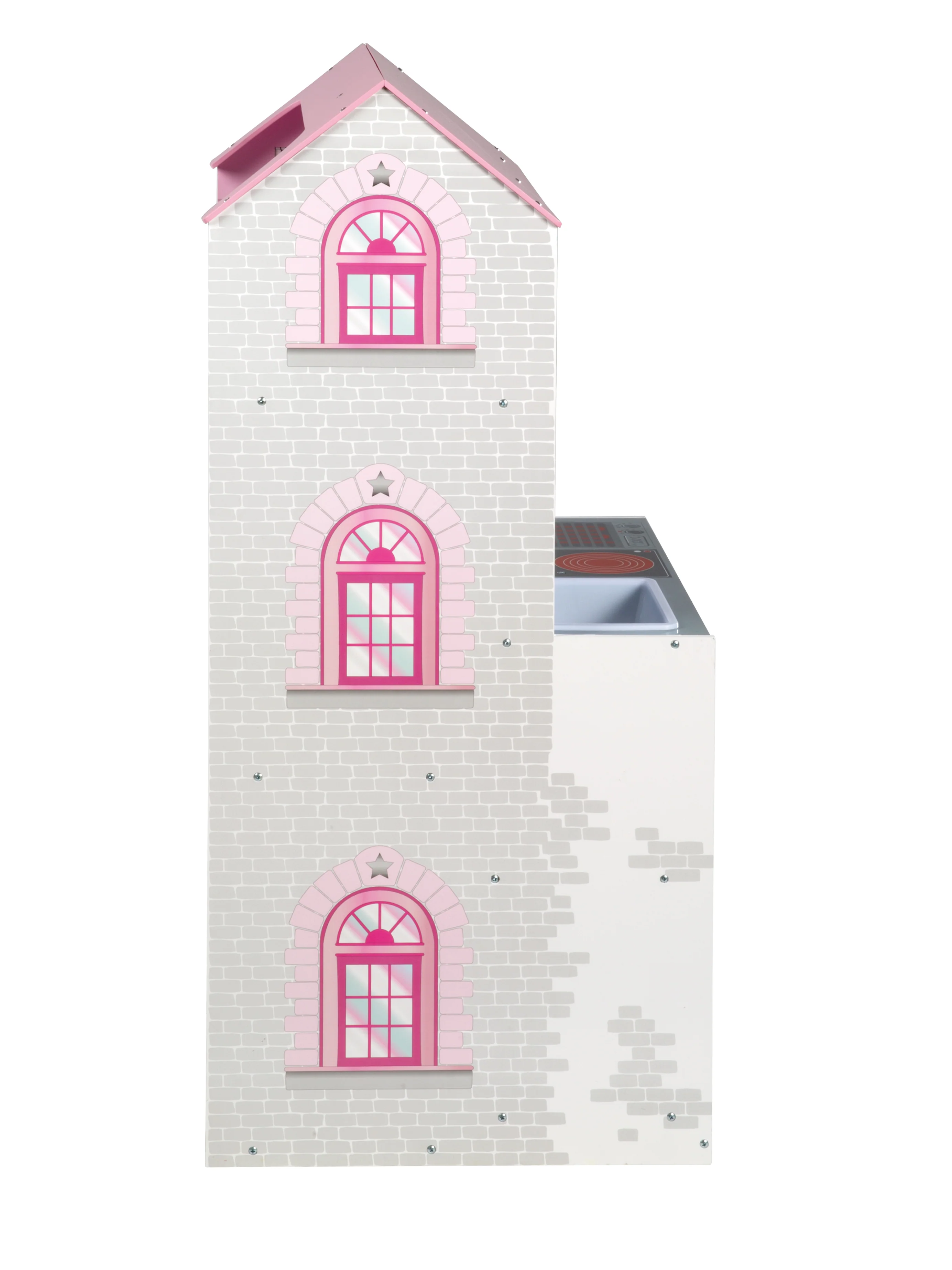 Spielhaus 2 in 1, wendbares Puppenhaus & Kinderküche, große Puppenvilla und Spielküche in einem - Image 9