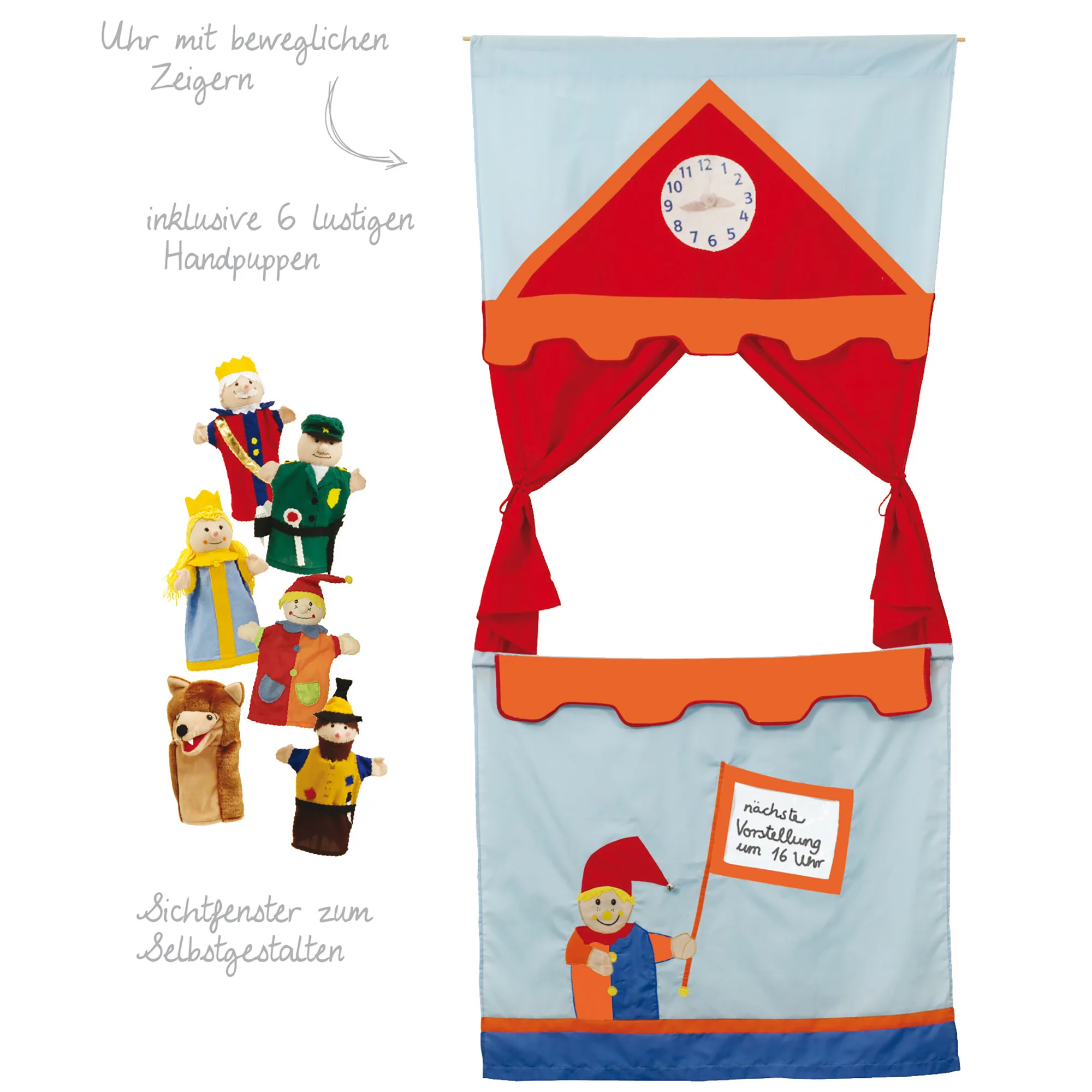 Kasperletheater für Türen, platzsparendes Puppentheater für Kinder inkl. 6 Handpuppen, zum Aufhängen - Image 3